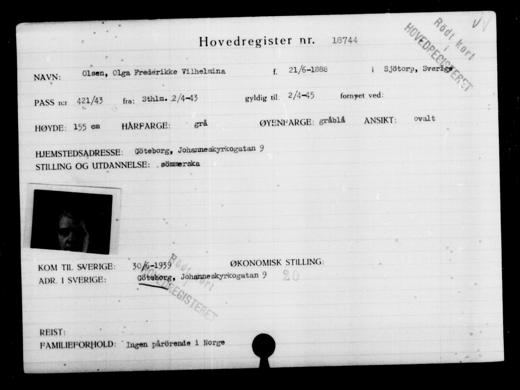 Utenriksstasjonene, Legasjonen i Stockholm, Flyktningkontoret, AV/RA-S-6753/V/Va/L0009: Kjesäterkartoteket, flyktninger med registreringsnr. 18502-22048, 1940-1945, s. 286
