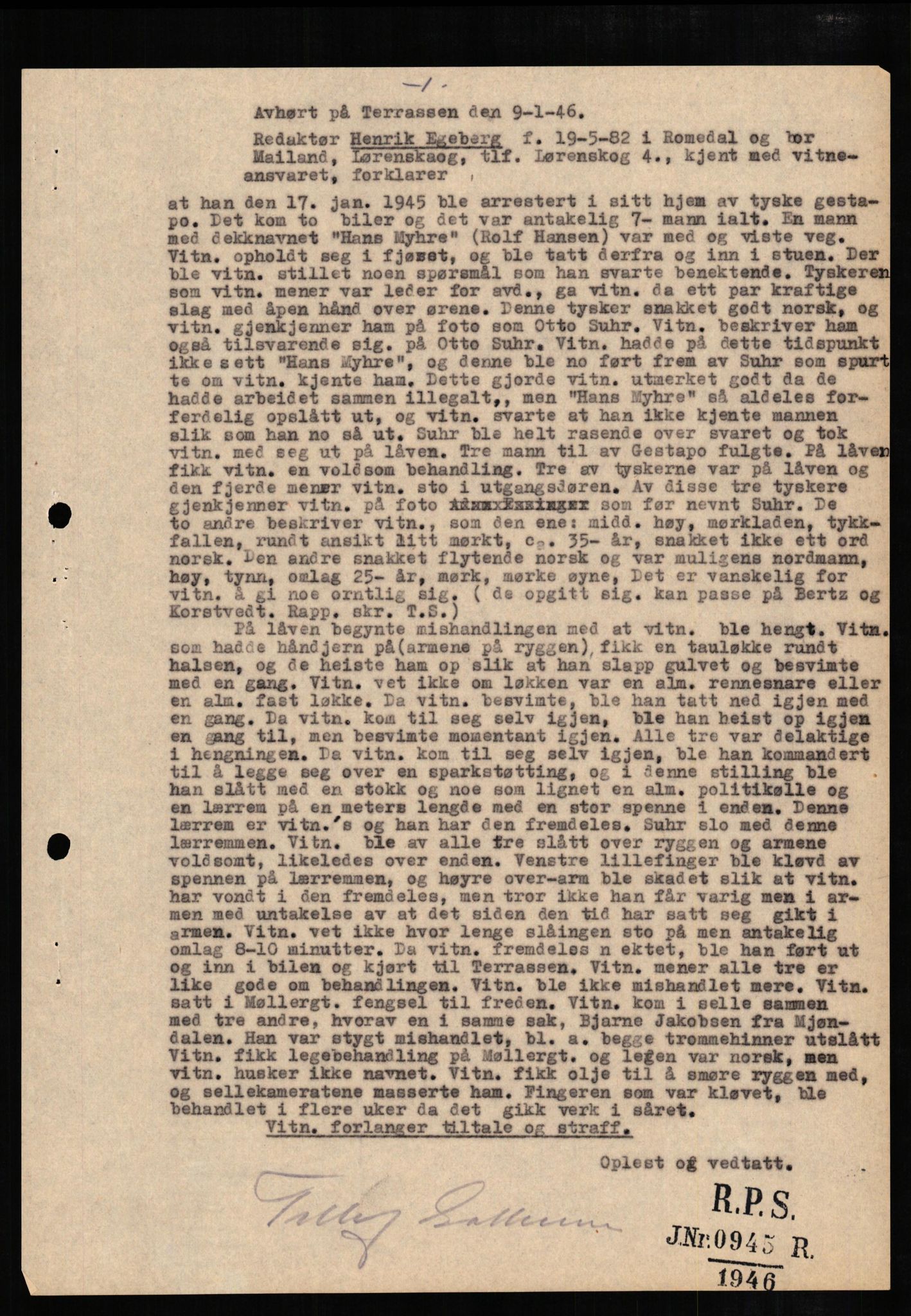 Forsvaret, Forsvarets overkommando II, AV/RA-RAFA-3915/D/Db/L0007: CI Questionaires. Tyske okkupasjonsstyrker i Norge. Tyskere., 1945-1946, s. 304