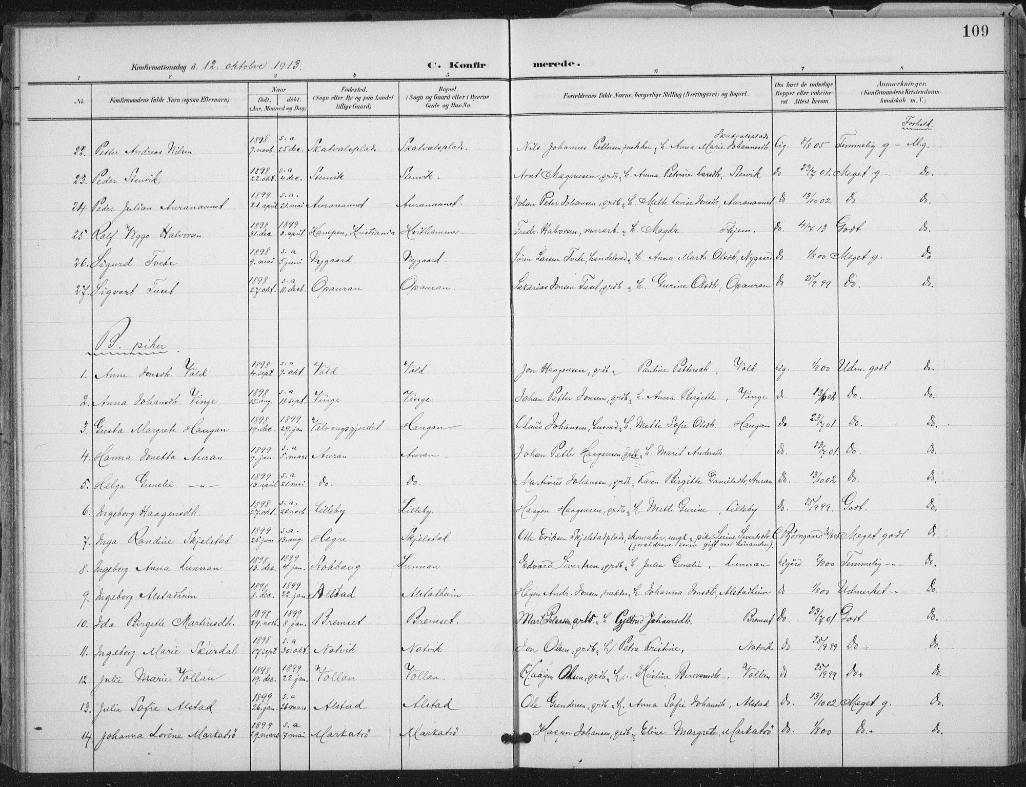 Ministerialprotokoller, klokkerbøker og fødselsregistre - Nord-Trøndelag, SAT/A-1458/712/L0101: Ministerialbok nr. 712A02, 1901-1916, s. 109