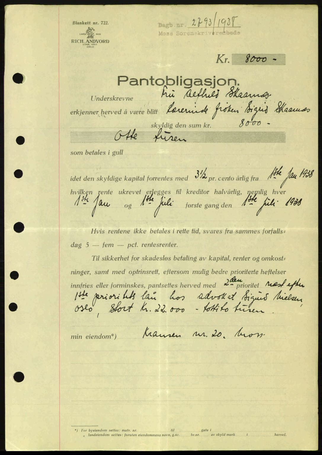 Moss sorenskriveri, SAO/A-10168: Pantebok nr. B6, 1938-1938, Dagboknr: 2793/1938