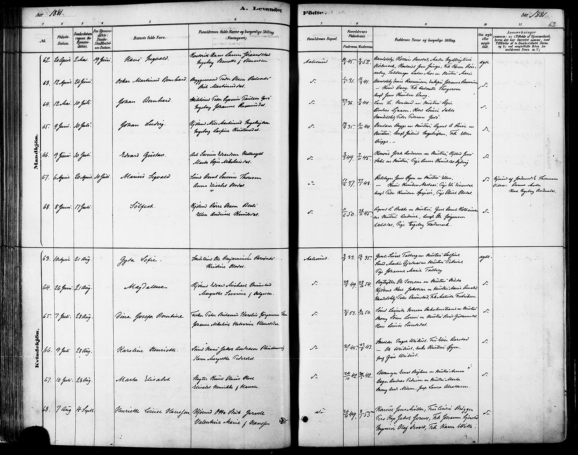 Ministerialprotokoller, klokkerbøker og fødselsregistre - Møre og Romsdal, AV/SAT-A-1454/529/L0454: Ministerialbok nr. 529A04, 1878-1885, s. 62