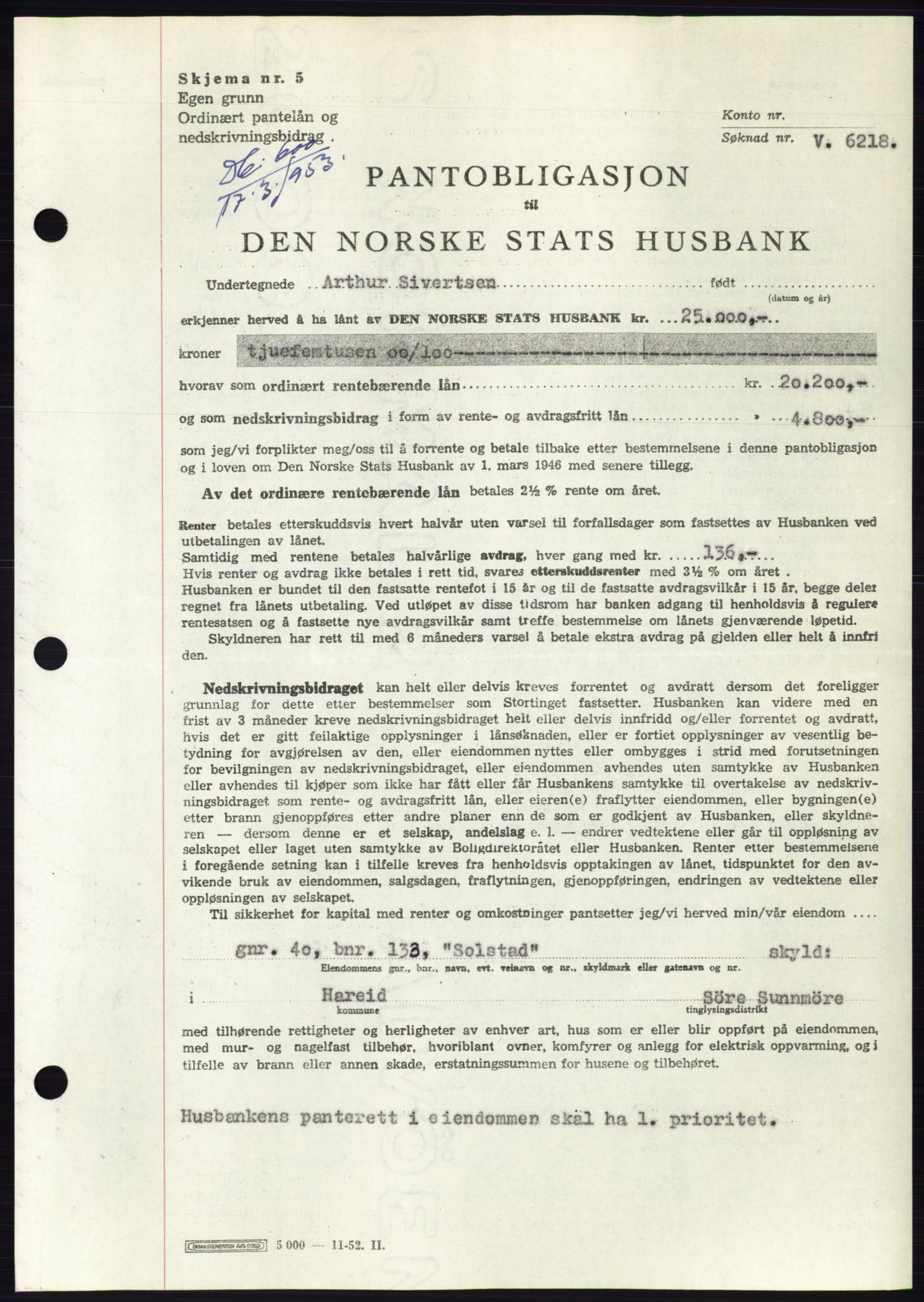Søre Sunnmøre sorenskriveri, SAT/A-4122/1/2/2C/L0123: Pantebok nr. 11B, 1953-1953, Dagboknr: 600/1953