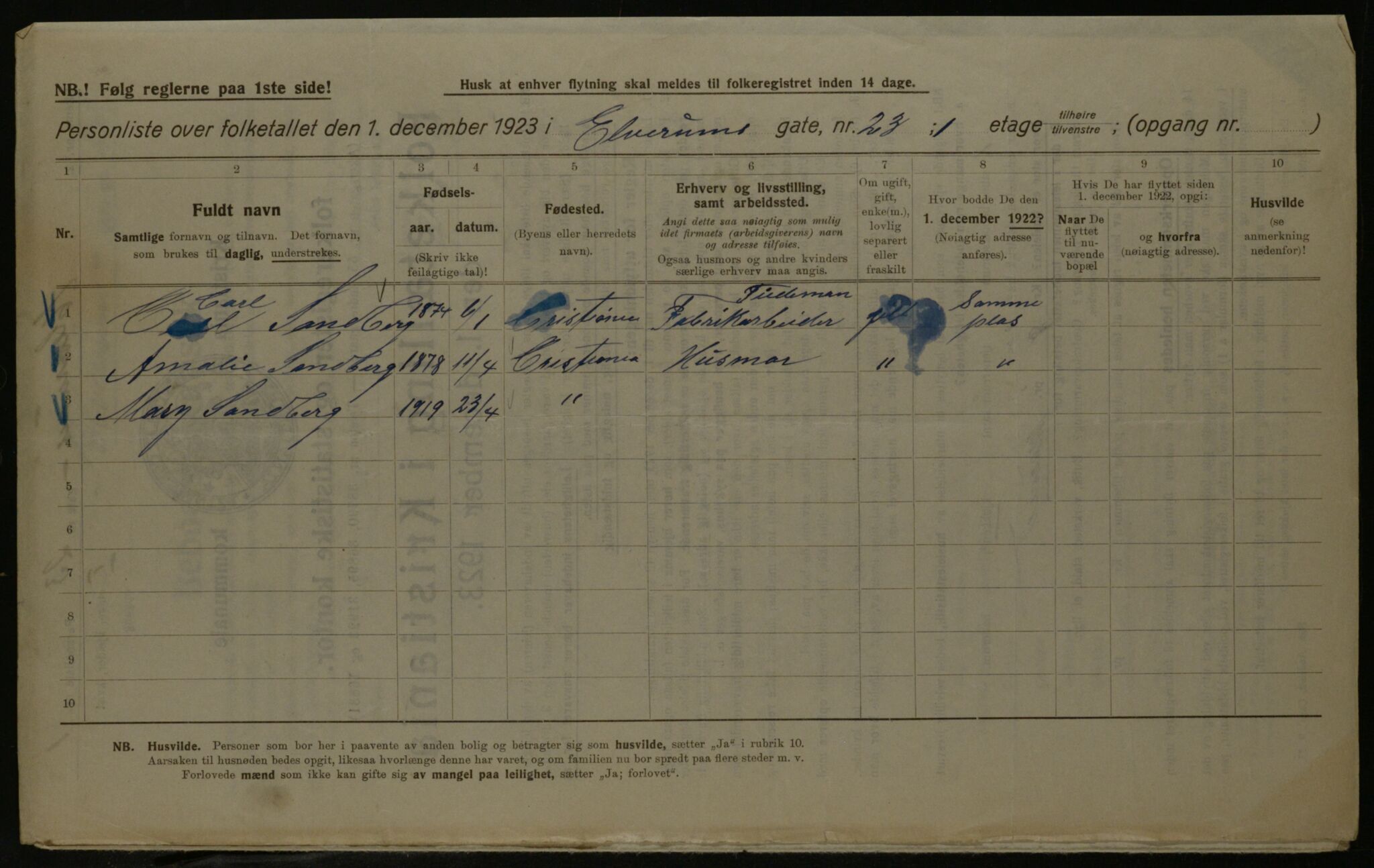 OBA, Kommunal folketelling 1.12.1923 for Kristiania, 1923, s. 23440