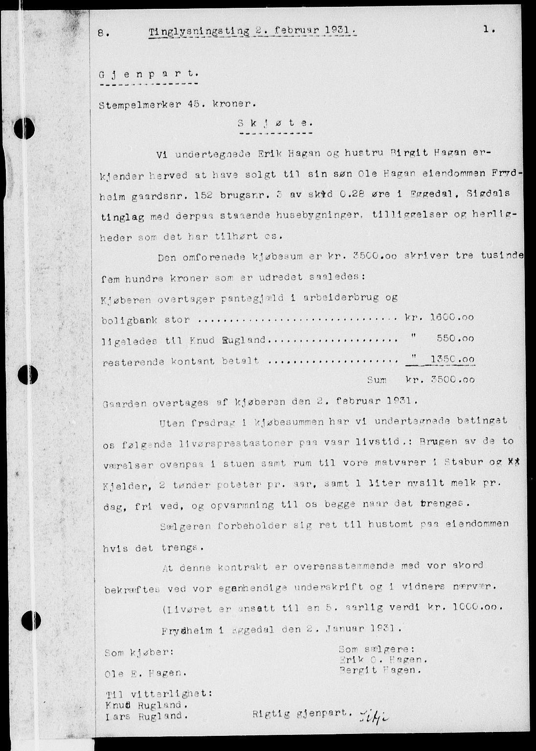 Eiker, Modum og Sigdal sorenskriveri, SAKO/A-123/G/Ga/Gab/L0022: Pantebok nr. II 22, 1931-1931, s. 1