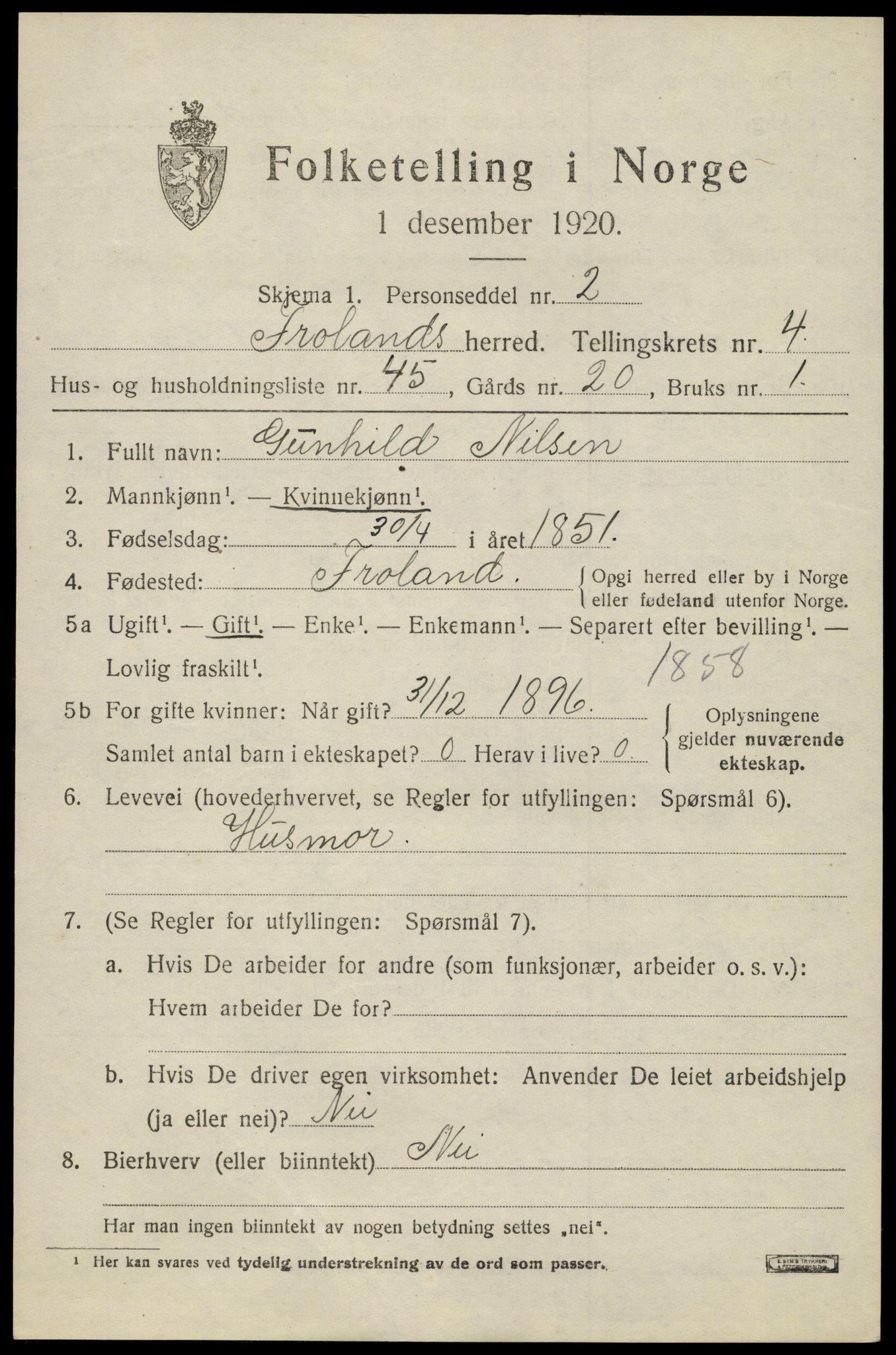 SAK, Folketelling 1920 for 0919 Froland herred, 1920, s. 3599