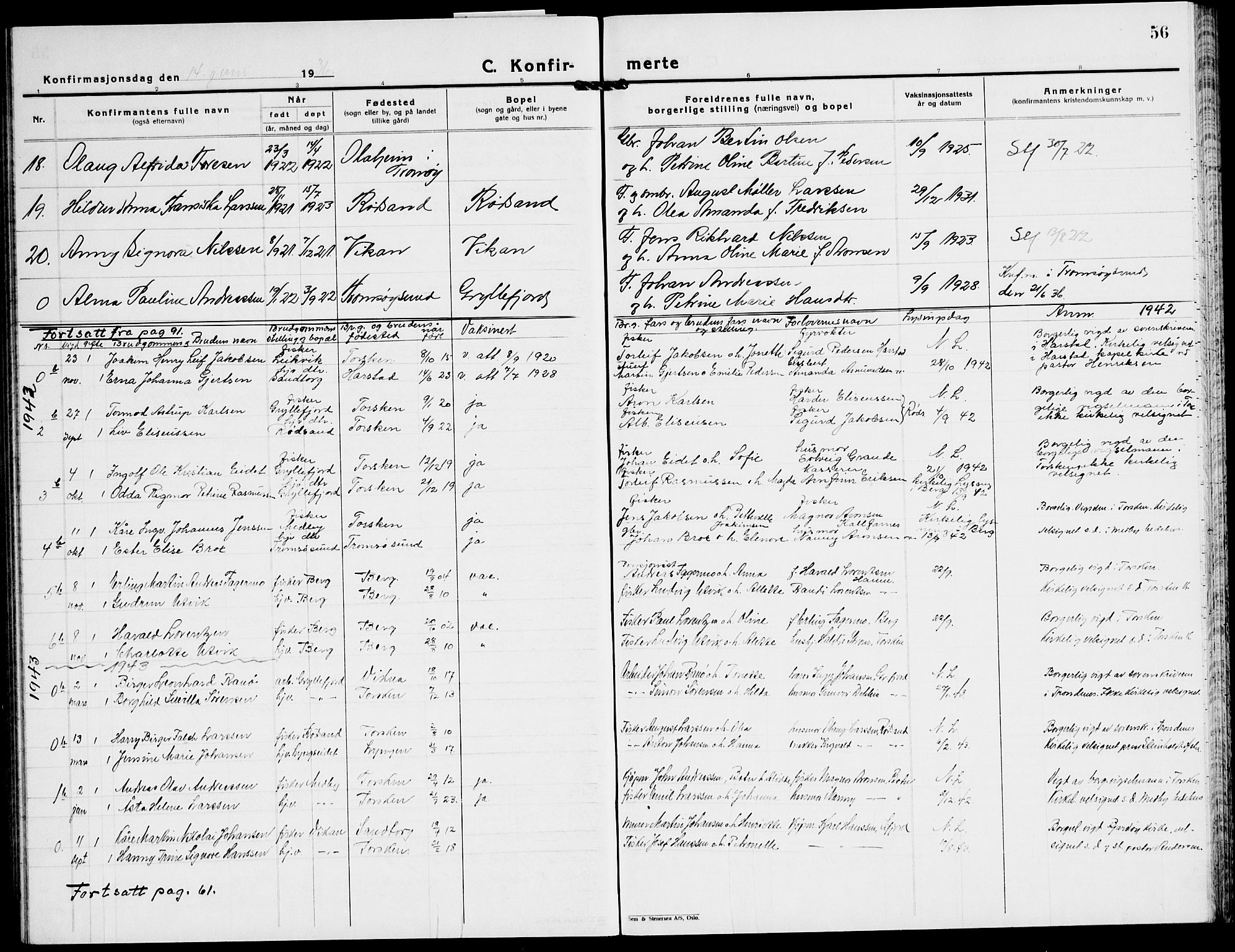 Berg sokneprestkontor, AV/SATØ-S-1318/G/Ga/Gab/L0015klokker: Klokkerbok nr. 15, 1934-1945, s. 56
