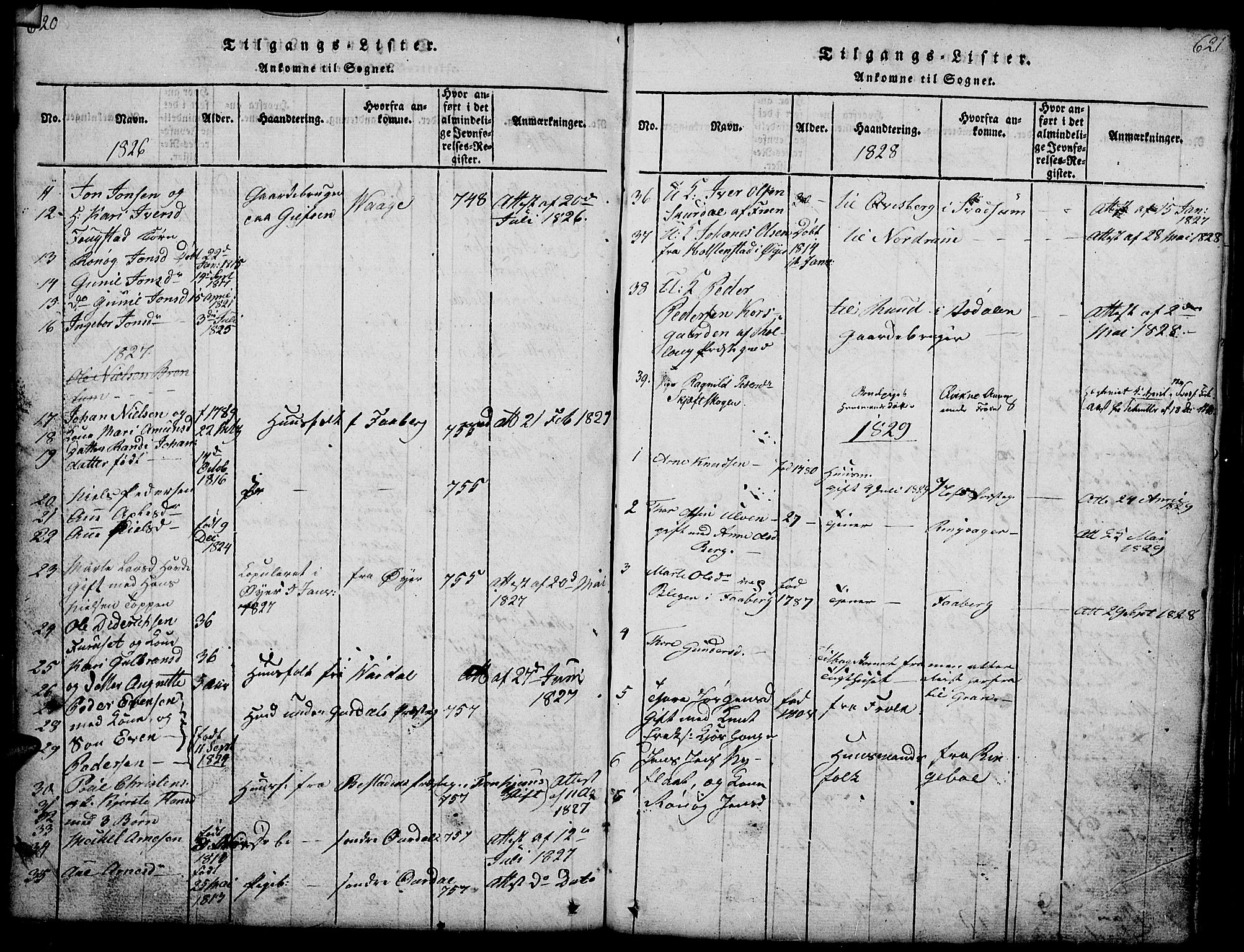 Gausdal prestekontor, SAH/PREST-090/H/Ha/Hab/L0001: Klokkerbok nr. 1, 1817-1848, s. 620-621