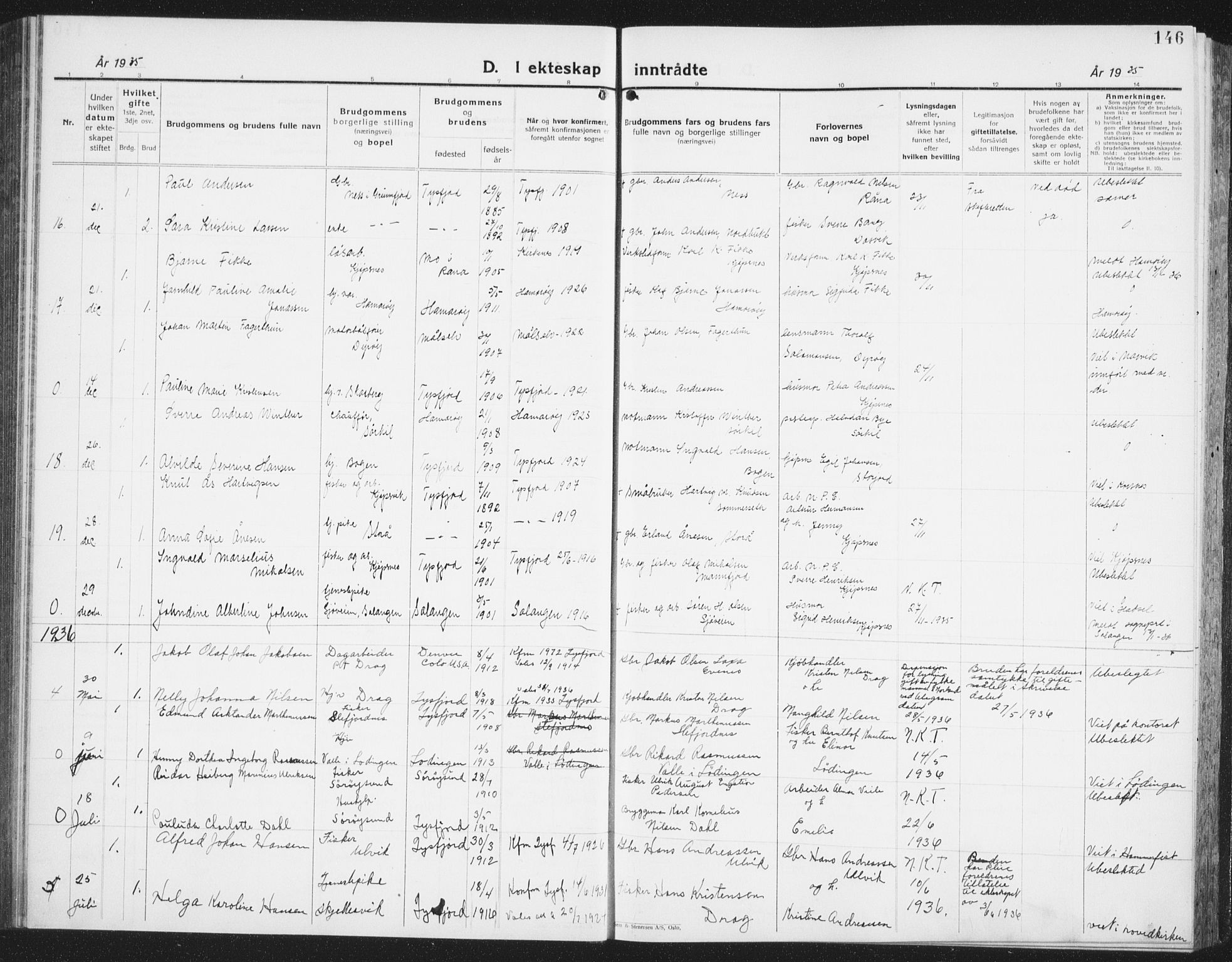 Ministerialprotokoller, klokkerbøker og fødselsregistre - Nordland, AV/SAT-A-1459/861/L0879: Klokkerbok nr. 861C05, 1926-1939, s. 146