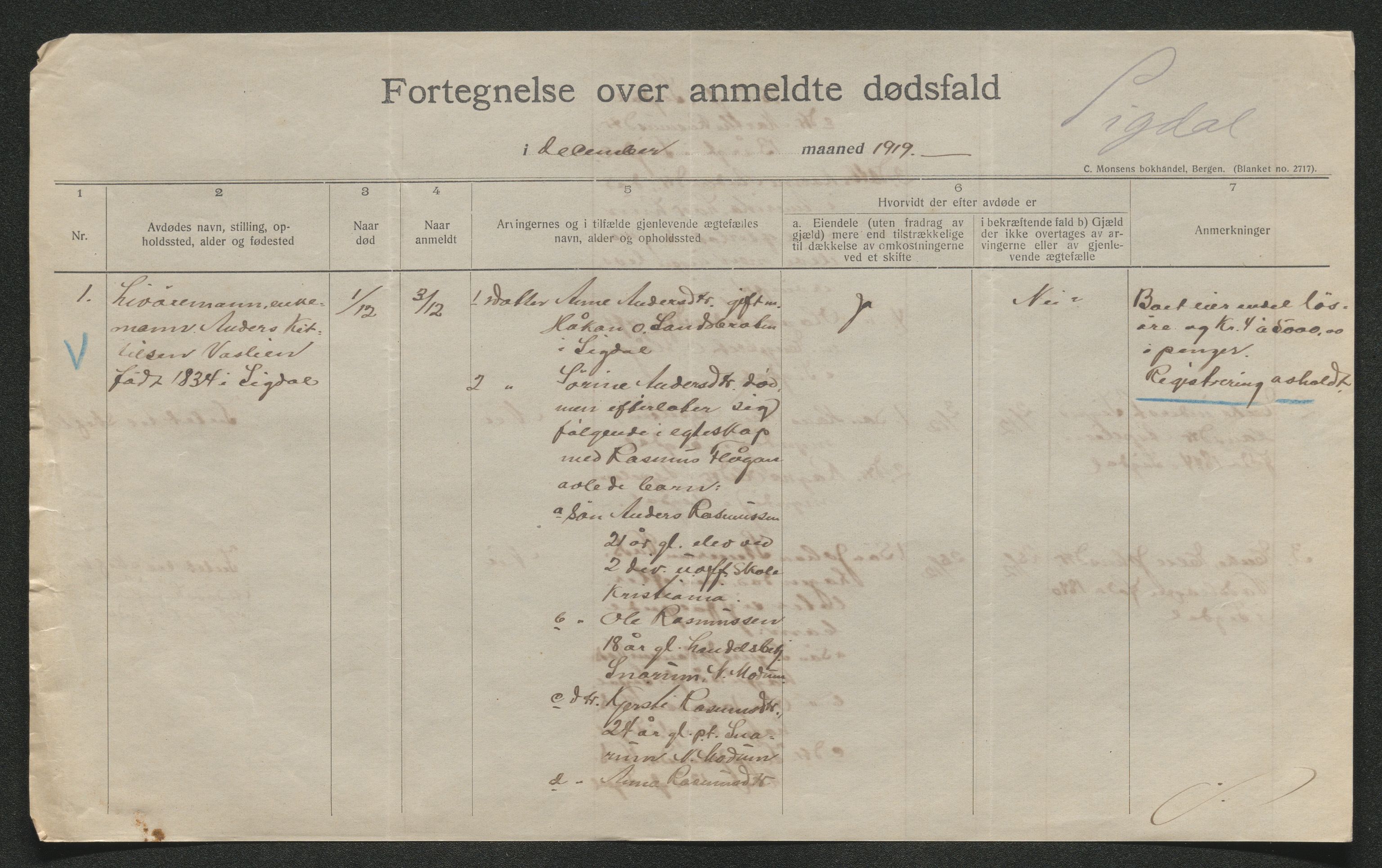 Eiker, Modum og Sigdal sorenskriveri, AV/SAKO-A-123/H/Ha/Hab/L0039: Dødsfallsmeldinger, 1918-1919, s. 1060