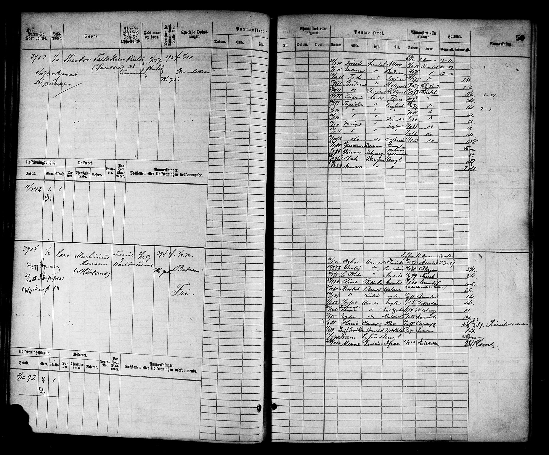 Arendal mønstringskrets, AV/SAK-2031-0012/F/Fb/L0015: Hovedrulle nr 3807-4568, S-13, 1872-1900, s. 52