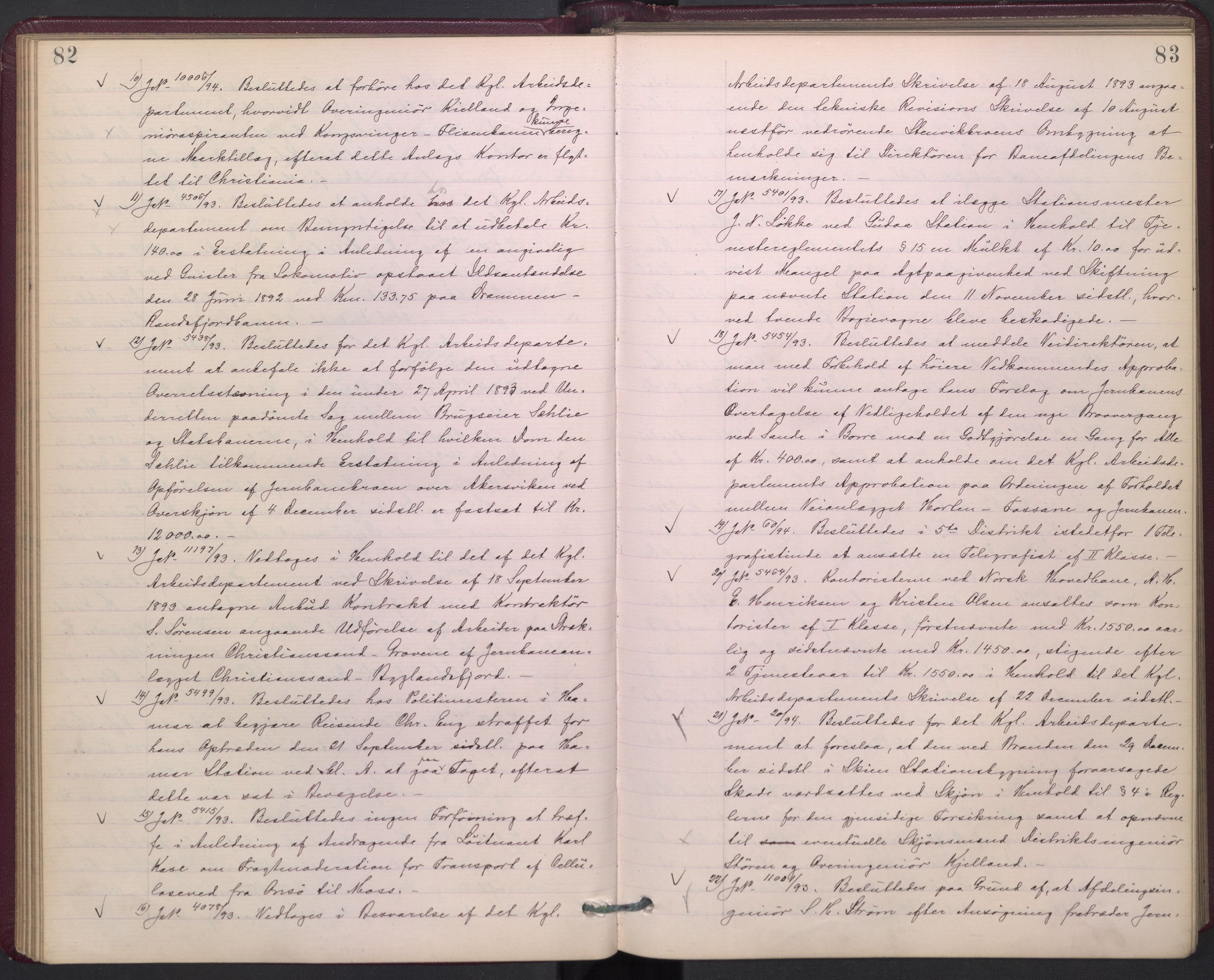 Norges statsbaner, Administrasjons- økonomi- og personalavdelingen, RA/S-3412/A/Aa/L0002a: Forhandlingsprotokoll, 1893-1895, s. 82-83