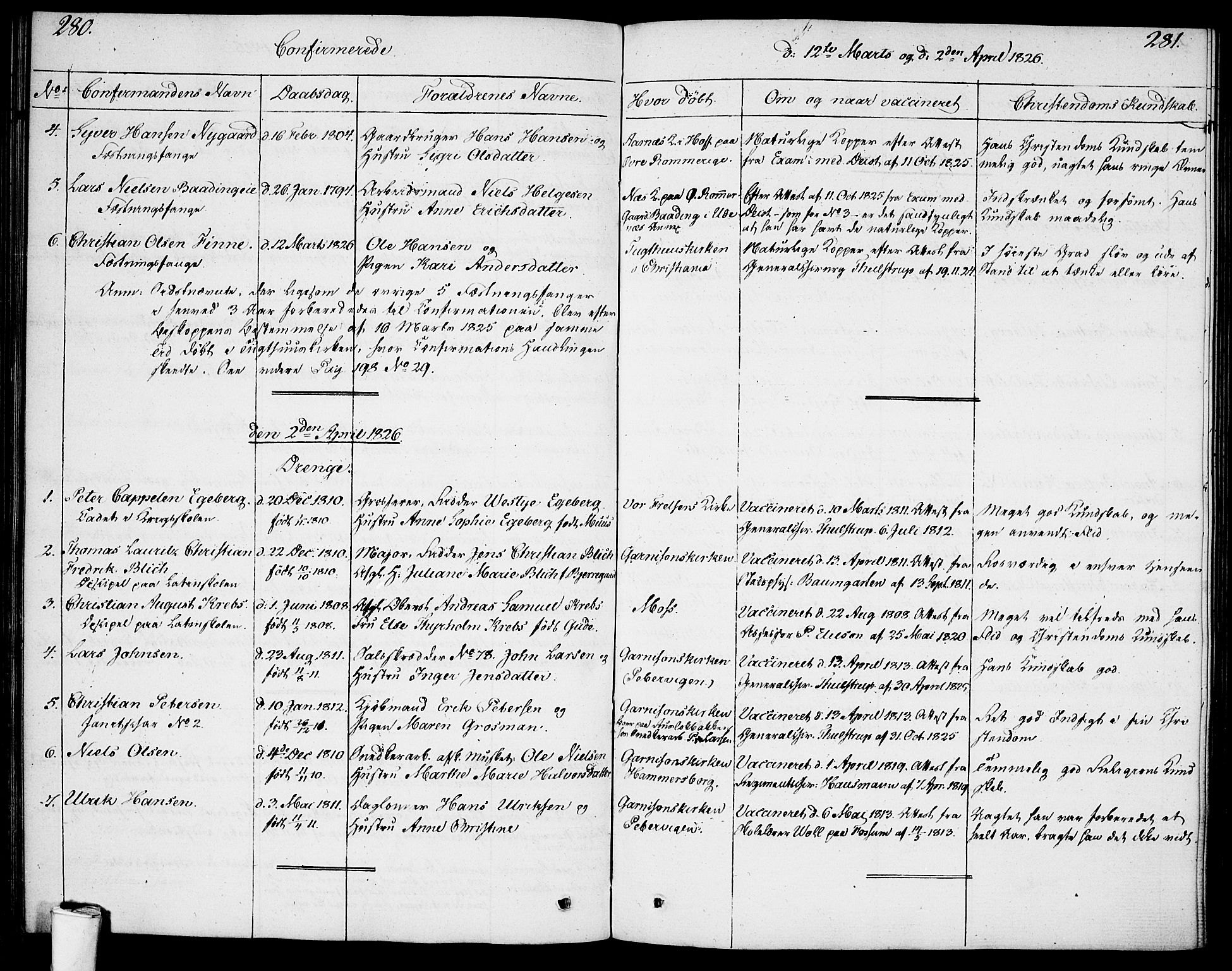 Garnisonsmenigheten Kirkebøker, SAO/A-10846/F/Fa/L0004: Ministerialbok nr. 4, 1820-1828, s. 280-281