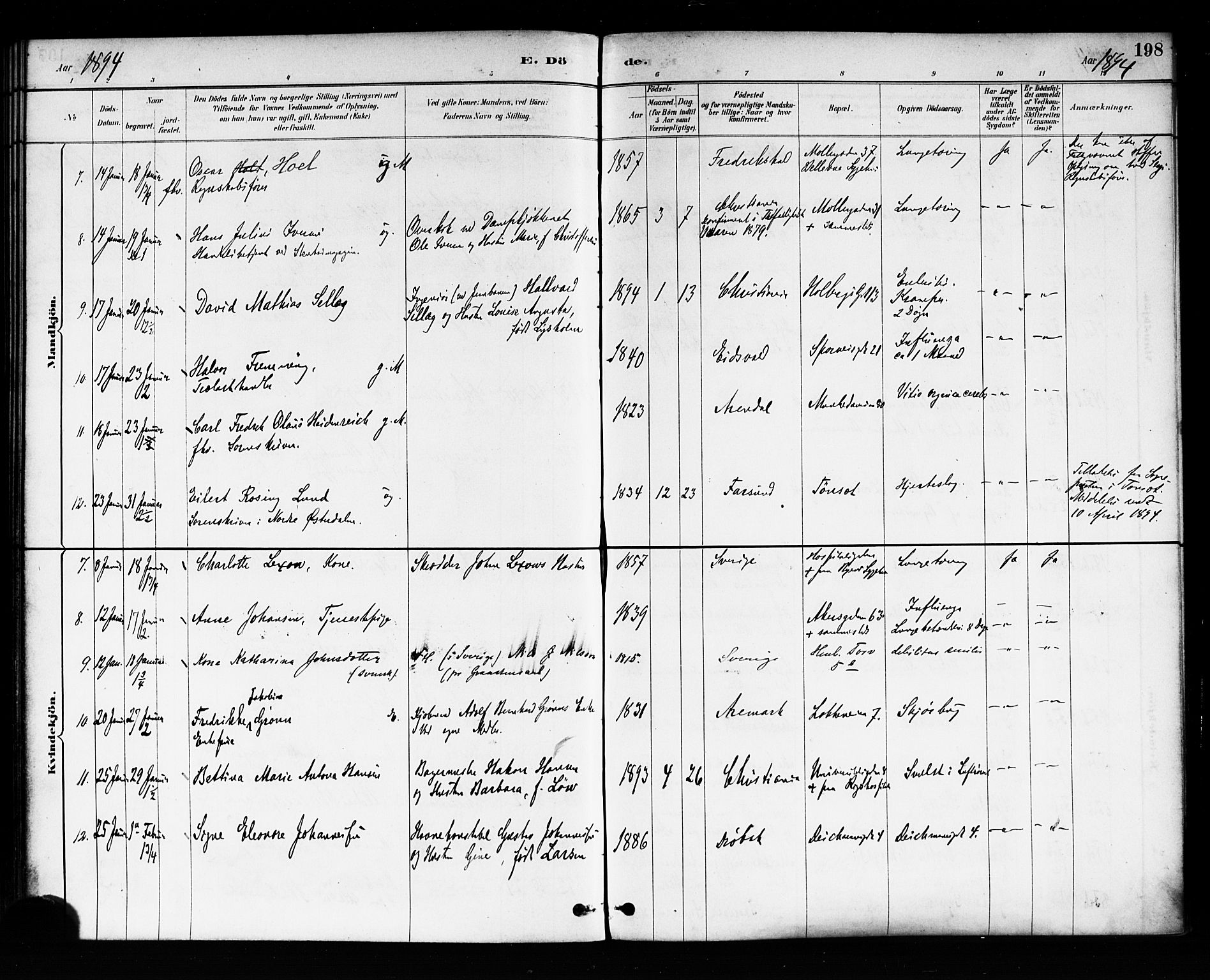 Trefoldighet prestekontor Kirkebøker, AV/SAO-A-10882/F/Fd/L0003: Ministerialbok nr. IV 3, 1885-1896, s. 198