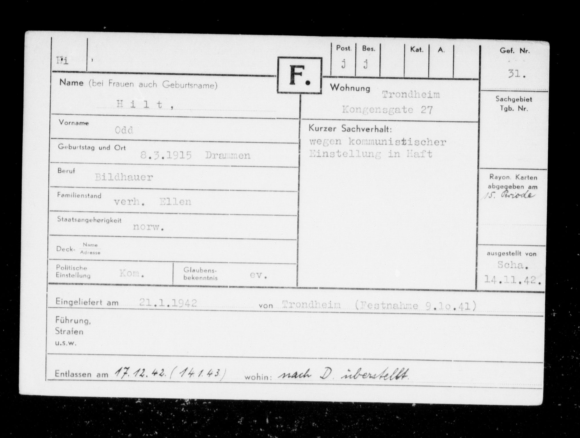Befehlshaber der Sicherheitspolizei und des SD, RA/RAFA-5969/F/Fc/L0005: Fangeregister Falstad: Hansen F. - Hå, 1941-1945