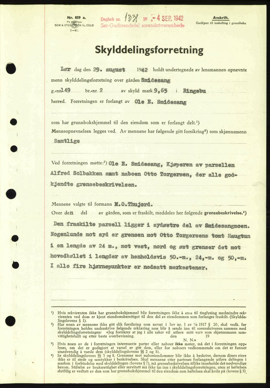 Sør-Gudbrandsdal tingrett, SAH/TING-004/H/Hb/Hbd/L0011: Pantebok nr. A11, 1942-1943, Dagboknr: 1331/1942