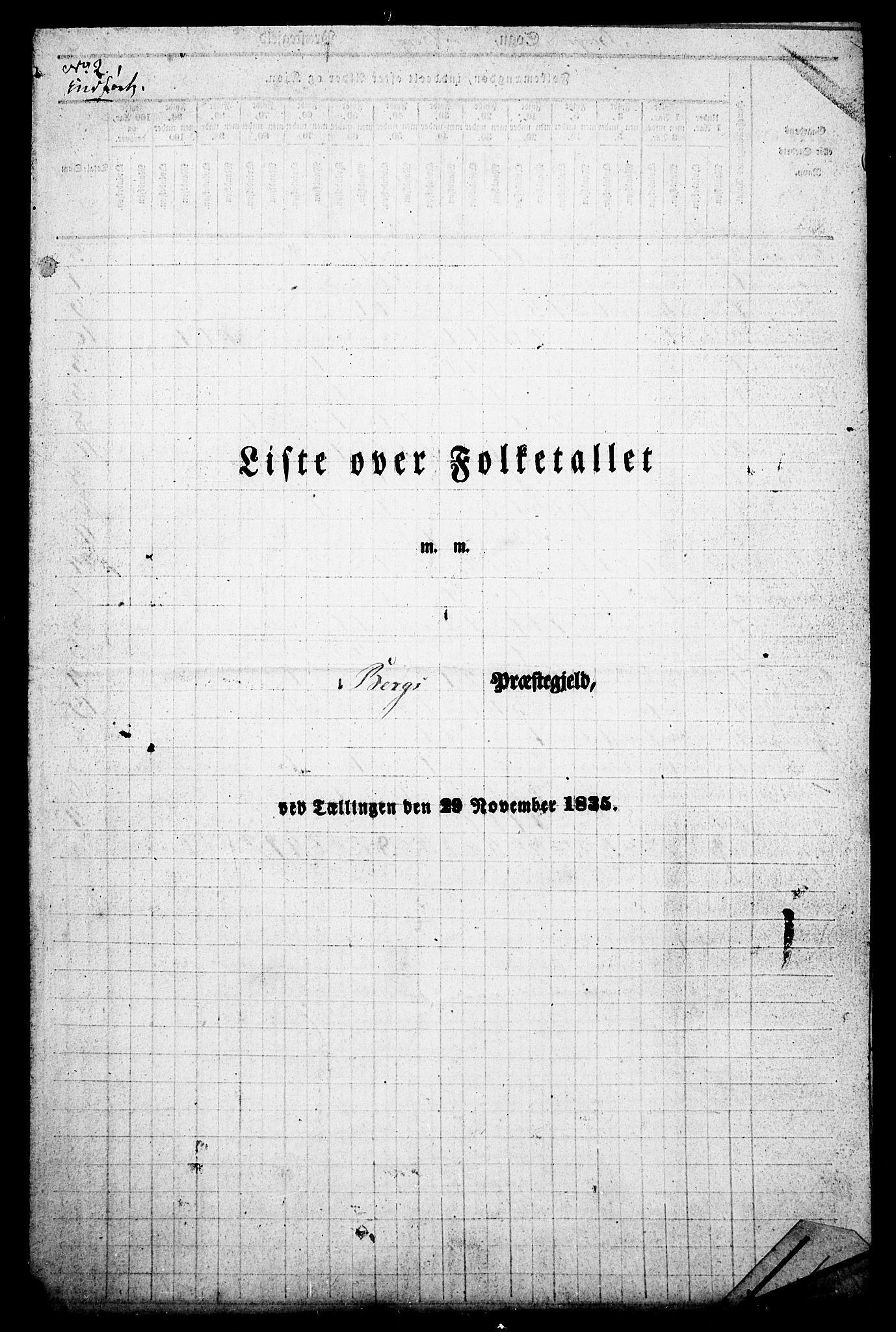 , Folketelling 1835 for 0116S1 Berg prestegjeld, Berg sokn, 1835, s. 1