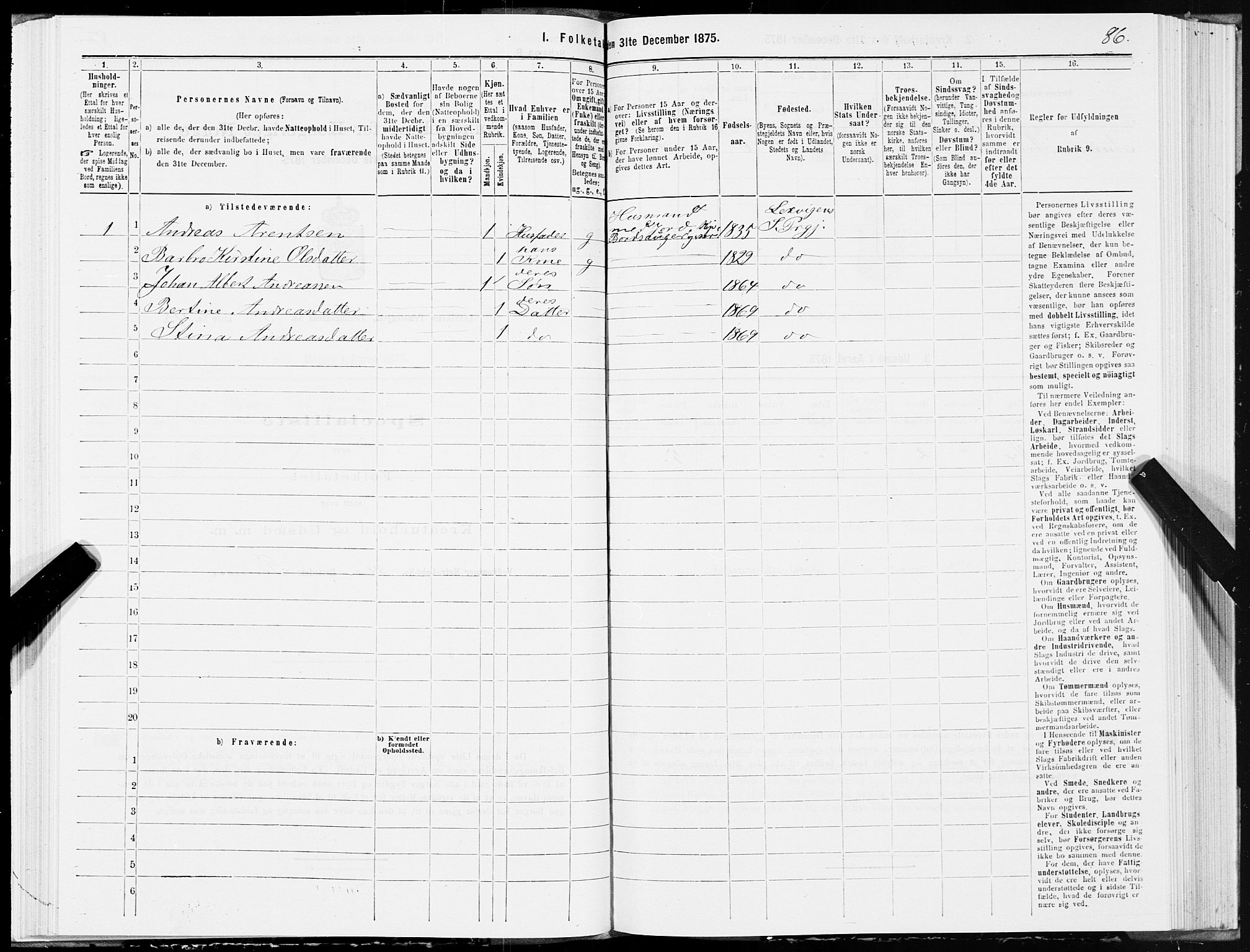 SAT, Folketelling 1875 for 1718P Leksvik prestegjeld, 1875, s. 2086