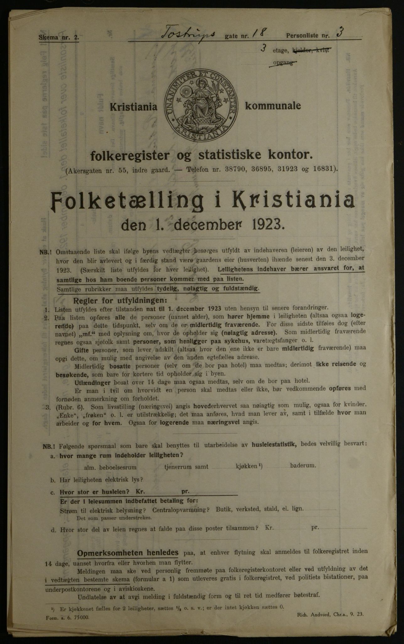 OBA, Kommunal folketelling 1.12.1923 for Kristiania, 1923, s. 126916