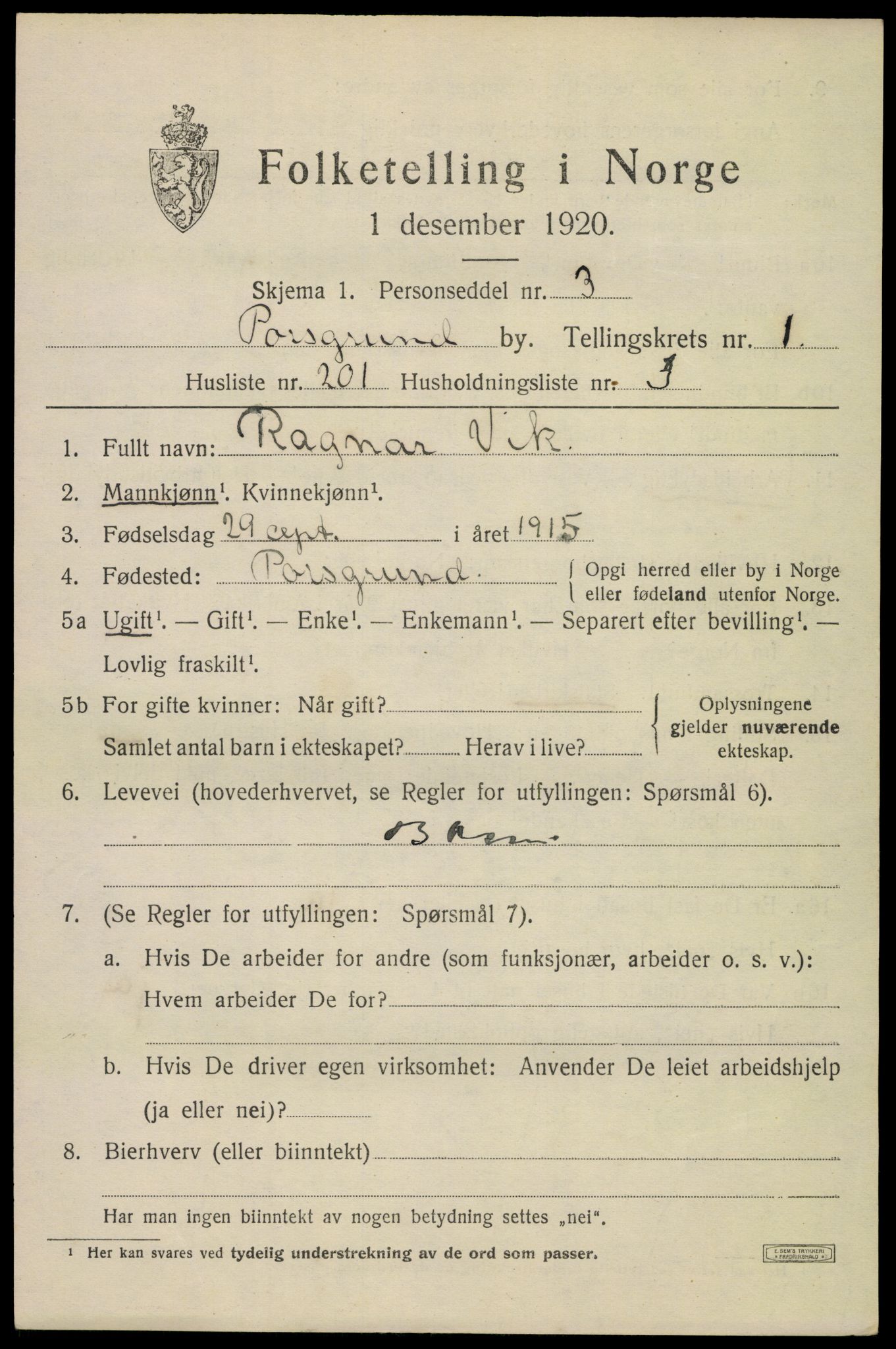 SAKO, Folketelling 1920 for 0805 Porsgrunn kjøpstad, 1920, s. 9421