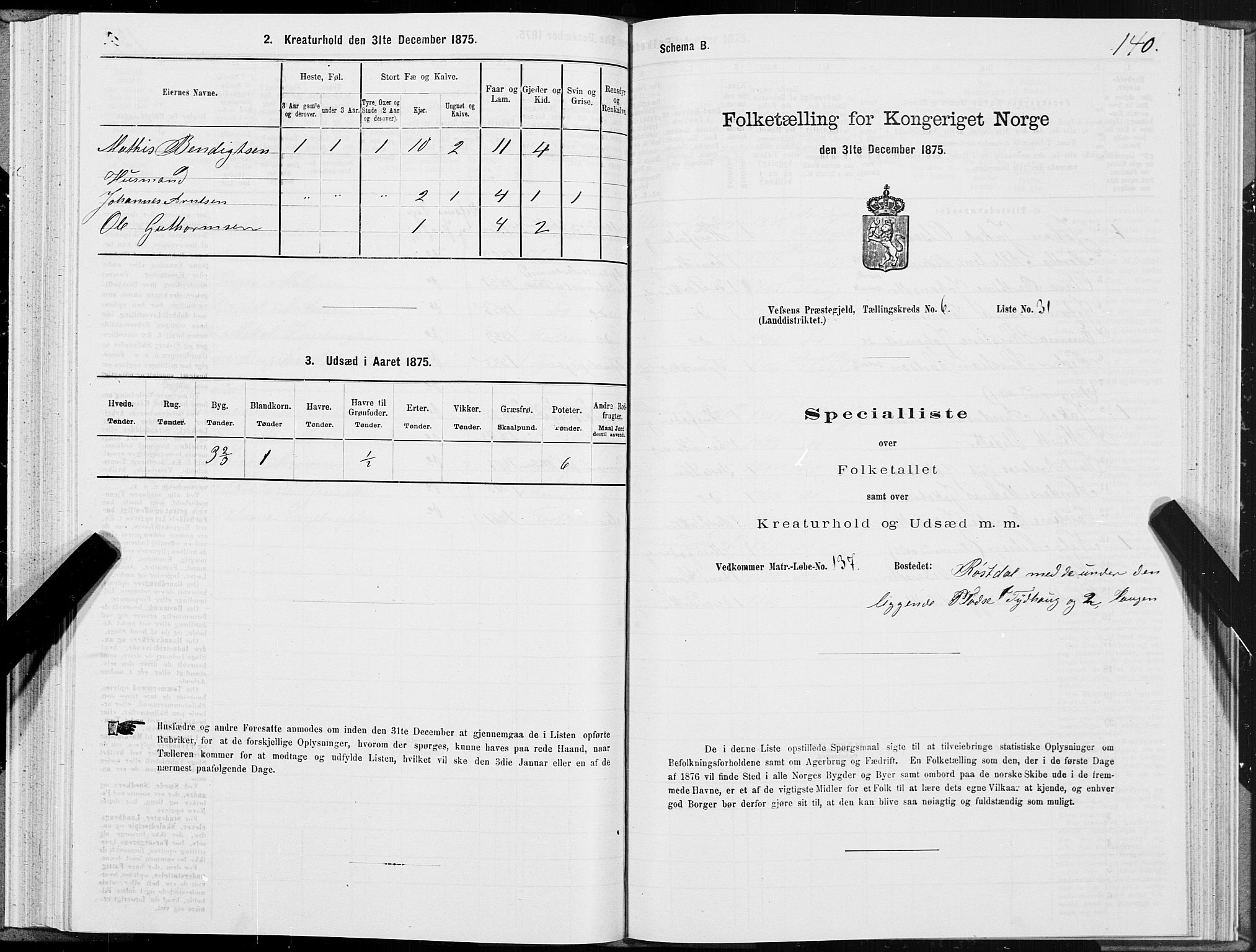 SAT, Folketelling 1875 for 1824L Vefsn prestegjeld, Vefsn sokn, 1875, s. 2140