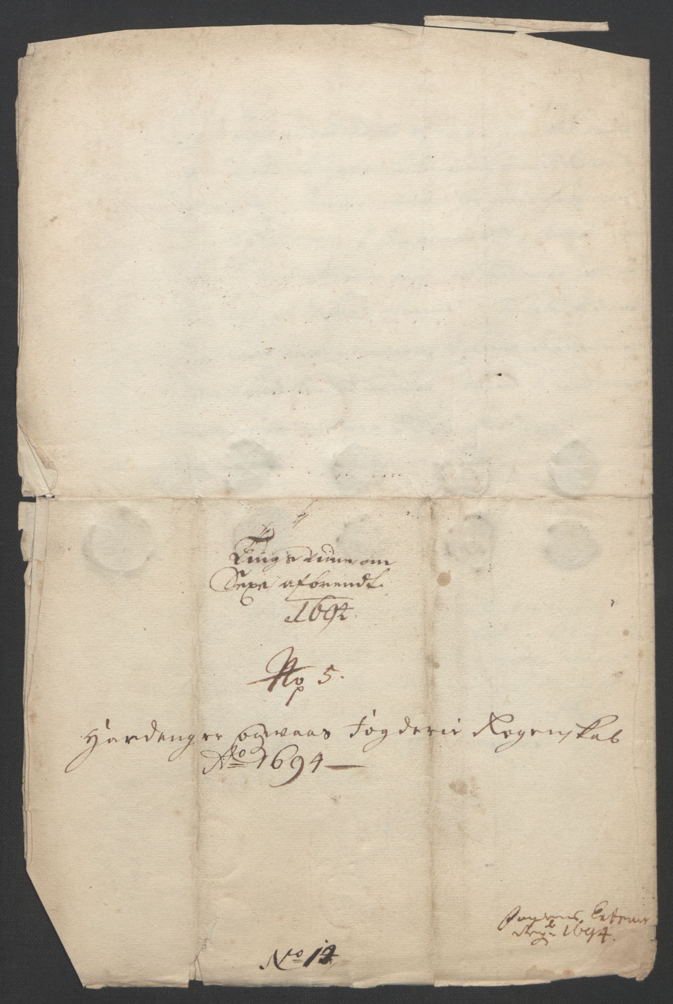 Rentekammeret inntil 1814, Reviderte regnskaper, Fogderegnskap, AV/RA-EA-4092/R48/L2975: Fogderegnskap Sunnhordland og Hardanger, 1694, s. 337