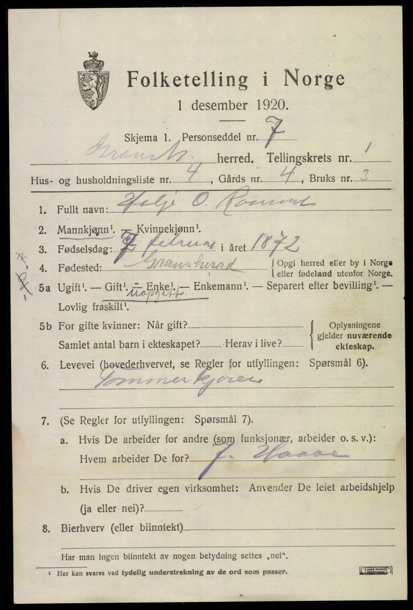SAKO, Folketelling 1920 for 0824 Gransherad herred, 1920, s. 566
