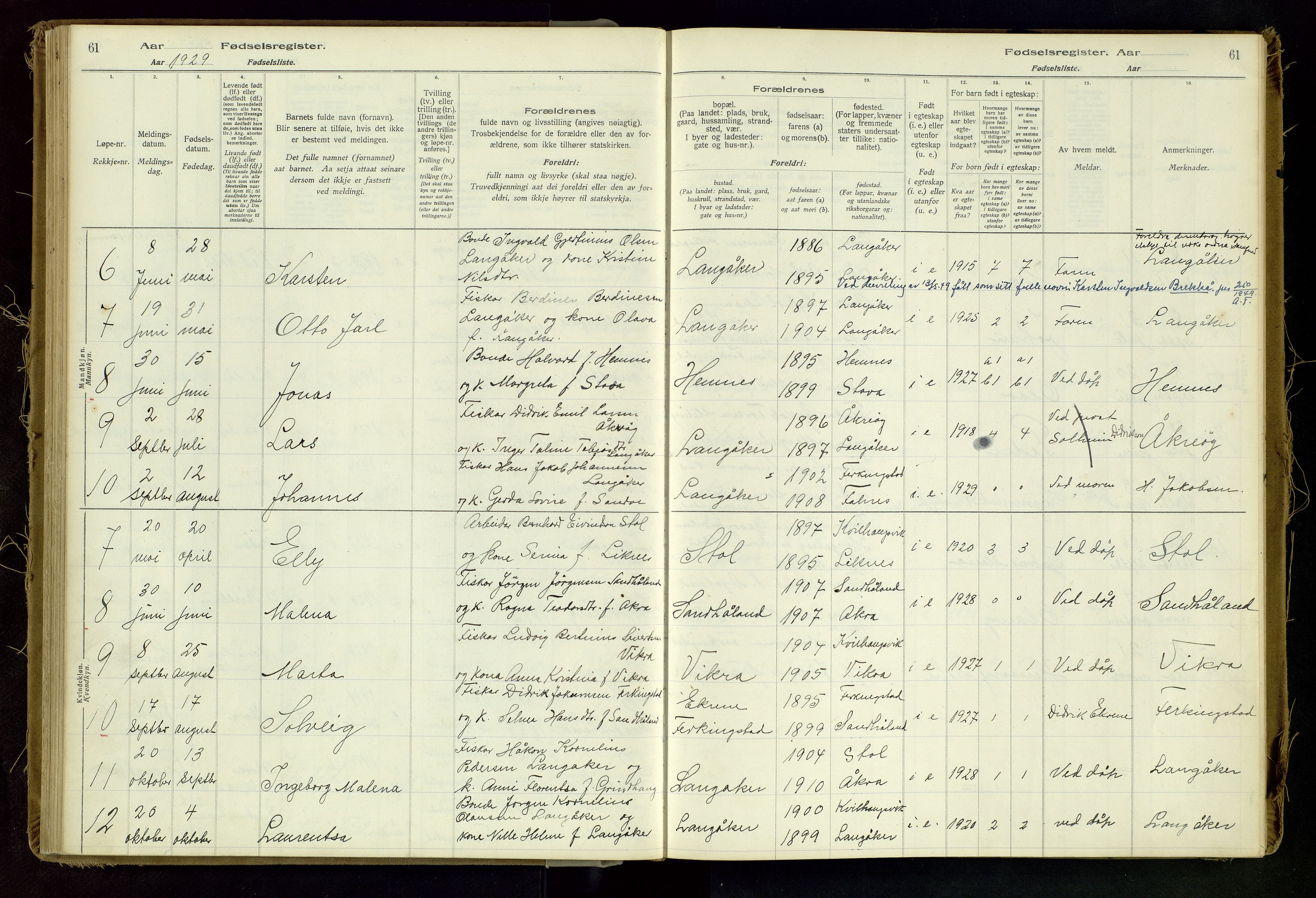 Skudenes sokneprestkontor, AV/SAST-A -101849/I/Id/L0002: Fødselsregister nr. 2, 1916-1962, s. 61