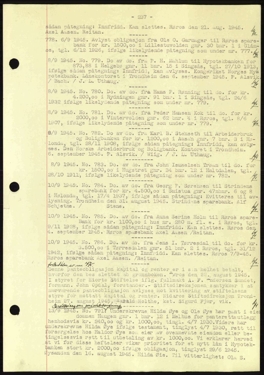Gauldal sorenskriveri, SAT/A-0014/1/2/2C: Pantebok nr. A1a, 1945-1945, Dagboknr: 778/1945