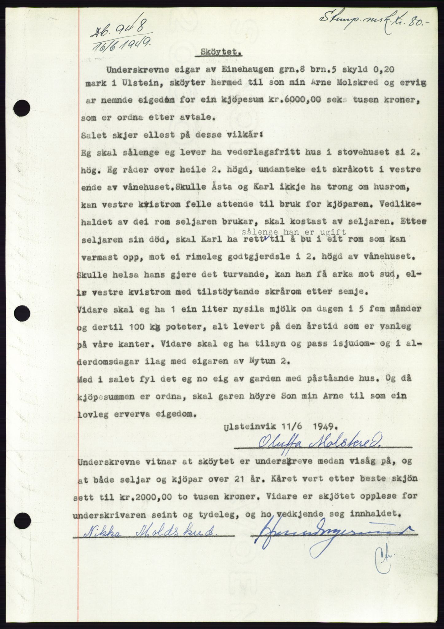 Søre Sunnmøre sorenskriveri, SAT/A-4122/1/2/2C/L0084: Pantebok nr. 10A, 1949-1949, Dagboknr: 948/1949