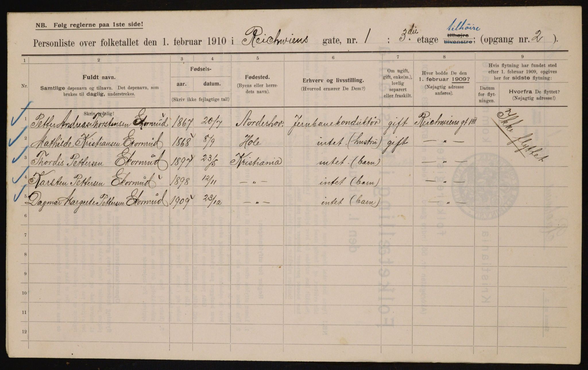 OBA, Kommunal folketelling 1.2.1910 for Kristiania, 1910, s. 79006