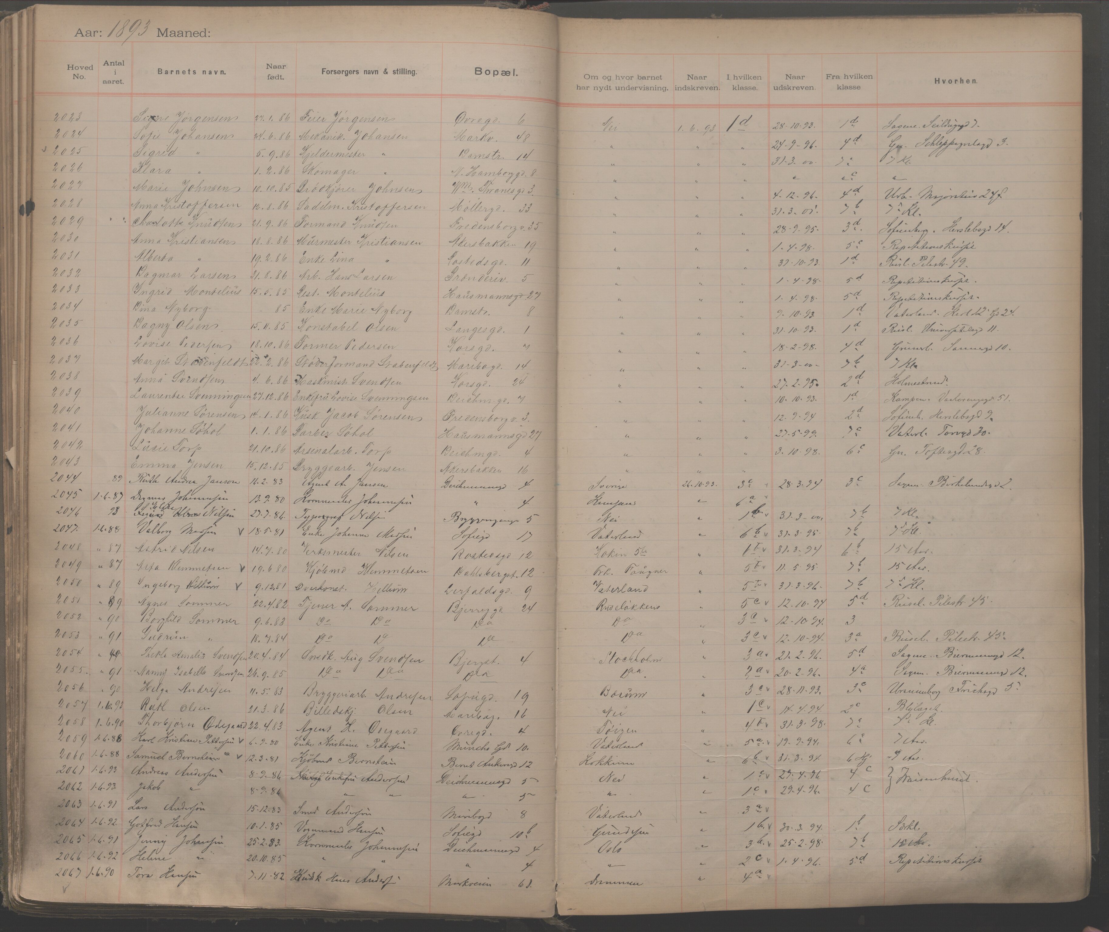 Møllergata skole, OBA/A-20129/F/Fa/L0001: Ut-/innskrivningsprotokoll, 1889-1907, s. 51