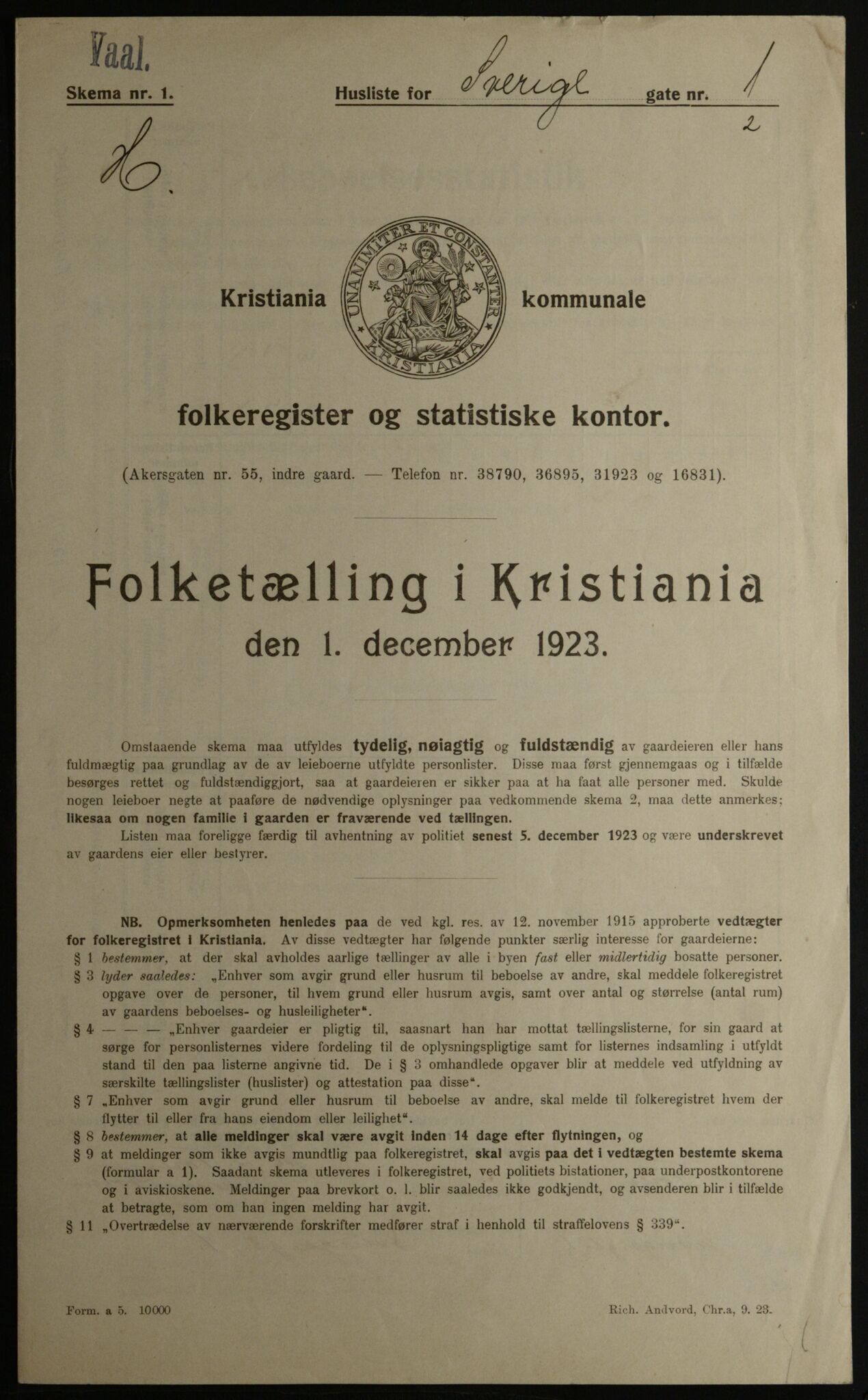 OBA, Kommunal folketelling 1.12.1923 for Kristiania, 1923, s. 117177