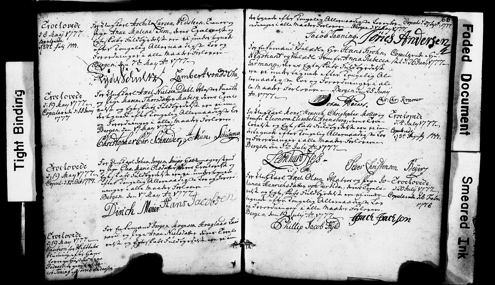 Domkirken sokneprestembete, SAB/A-74801: Forlovererklæringer nr. II.5.1, 1767-1792, s. 66