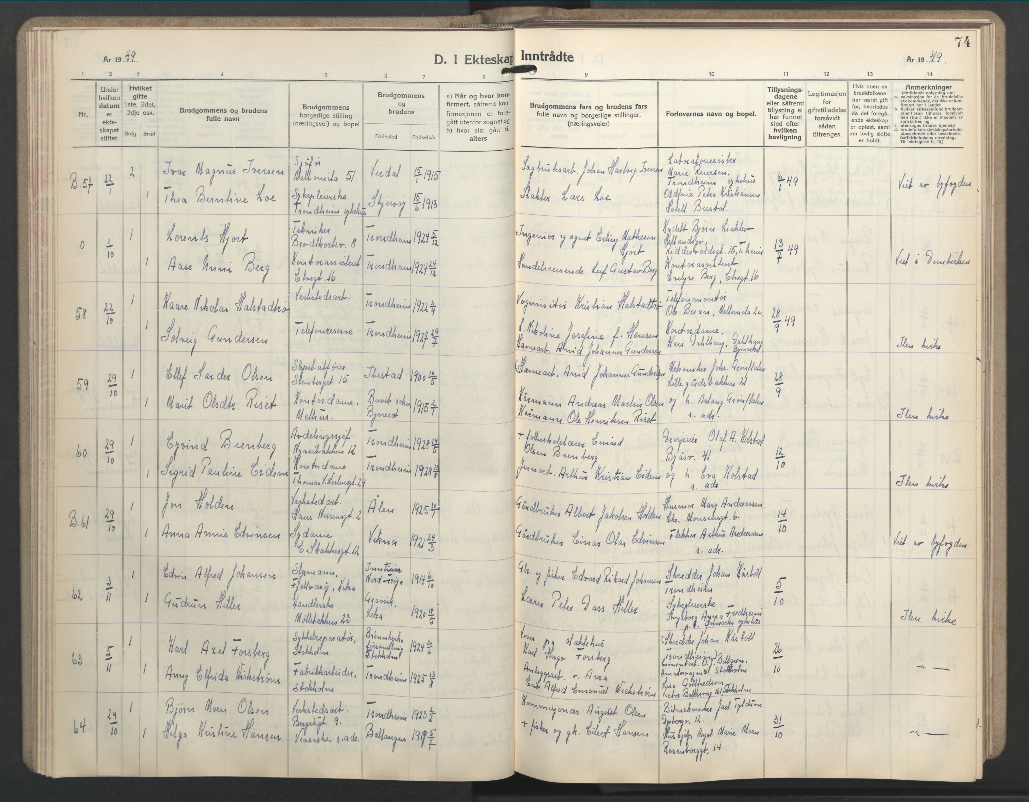 Ministerialprotokoller, klokkerbøker og fødselsregistre - Sør-Trøndelag, AV/SAT-A-1456/603/L0177: Klokkerbok nr. 603C05, 1941-1952, s. 74