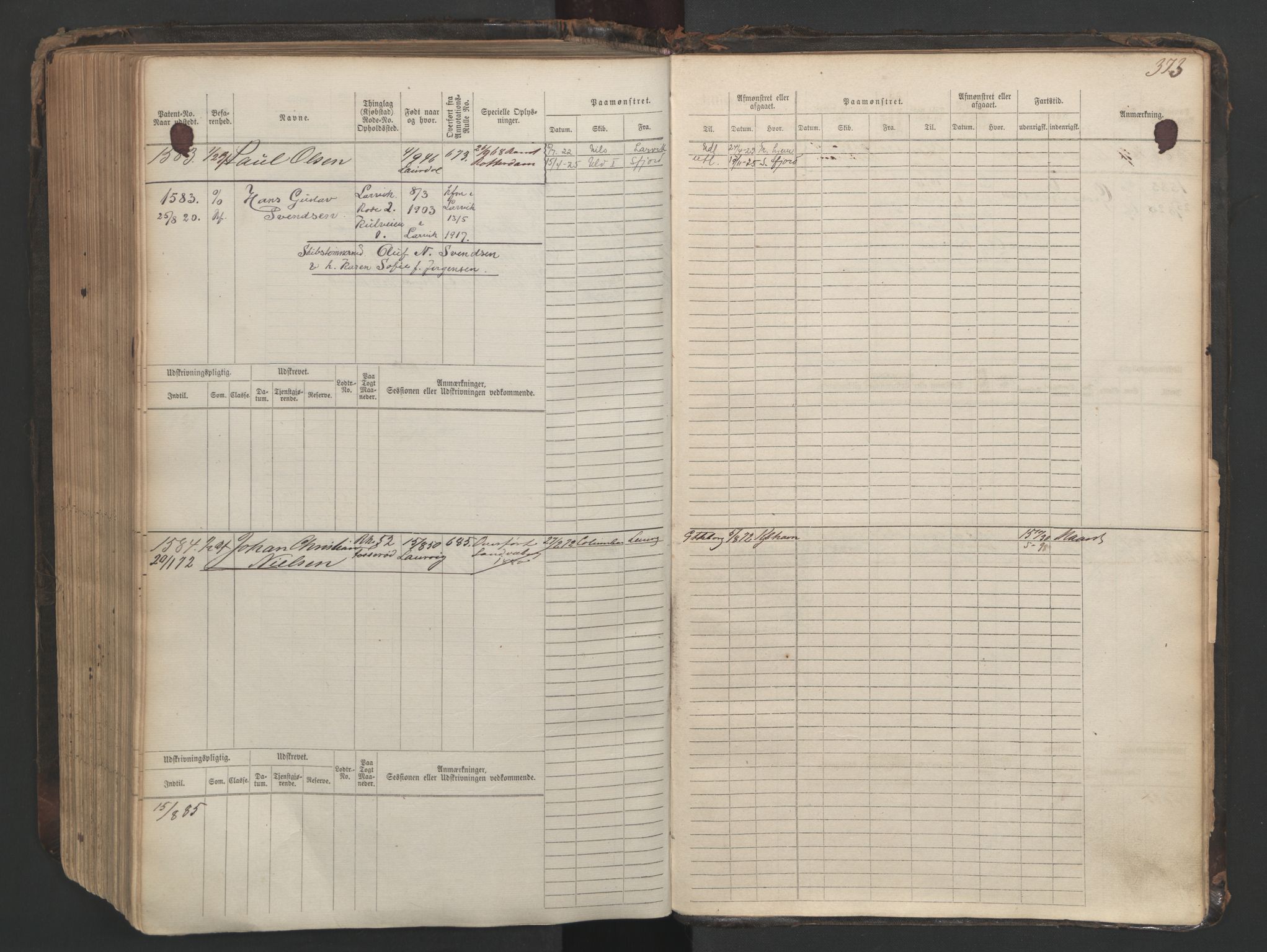 Larvik innrulleringskontor, AV/SAKO-A-787/F/Fc/L0003: Hovedrulle, 1868, s. 373