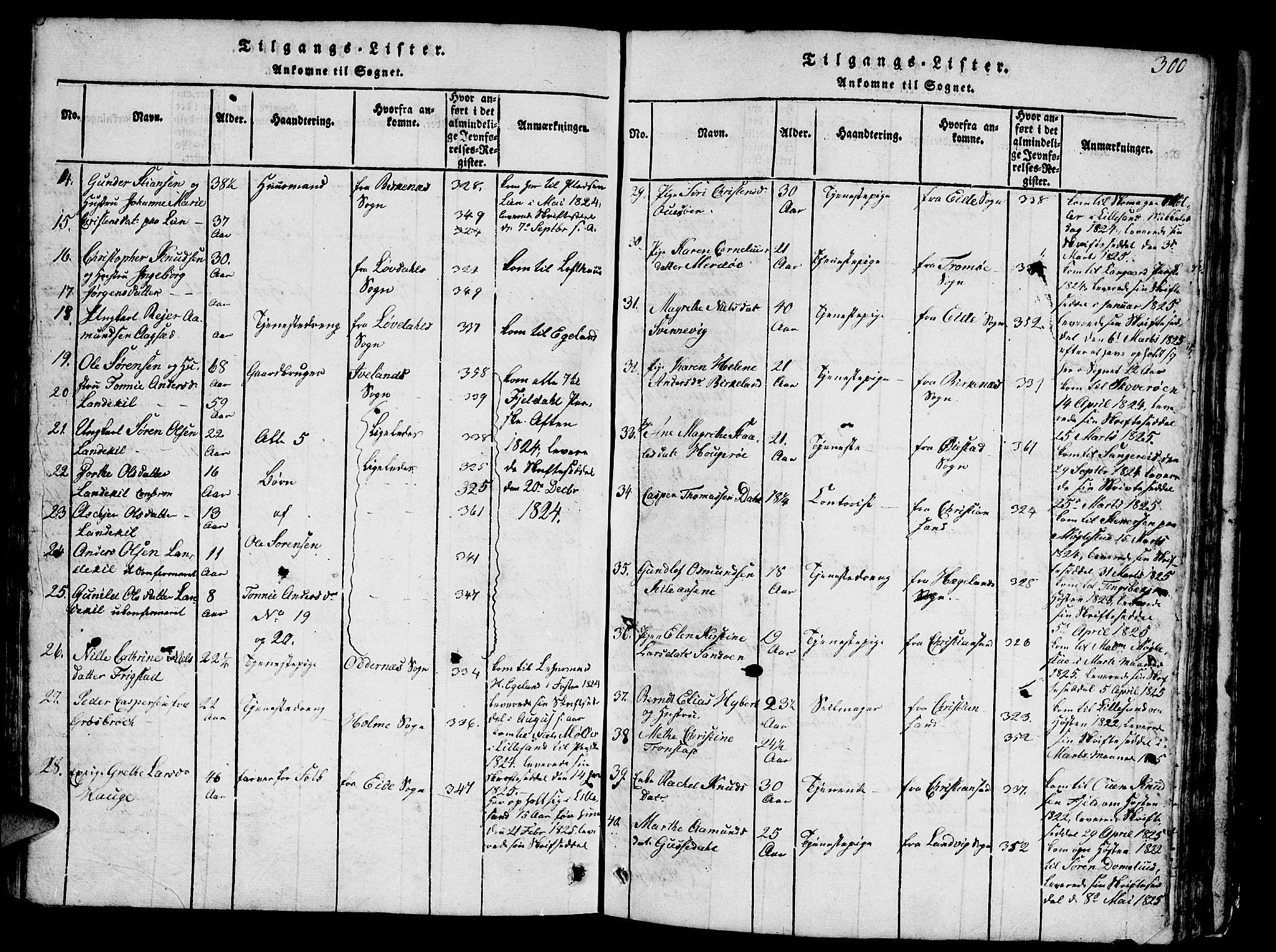 Vestre Moland sokneprestkontor, AV/SAK-1111-0046/F/Fb/Fbb/L0001: Klokkerbok nr. B 1, 1816-1851, s. 300
