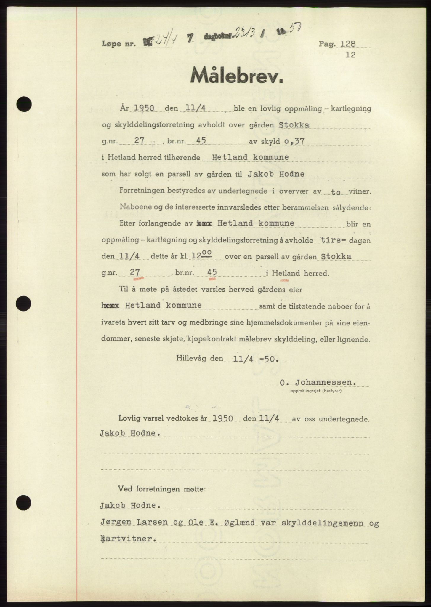 Jæren sorenskriveri, SAST/A-100310/03/G/Gba/L0107: Pantebok, 1950-1950, Dagboknr: 2313/1950