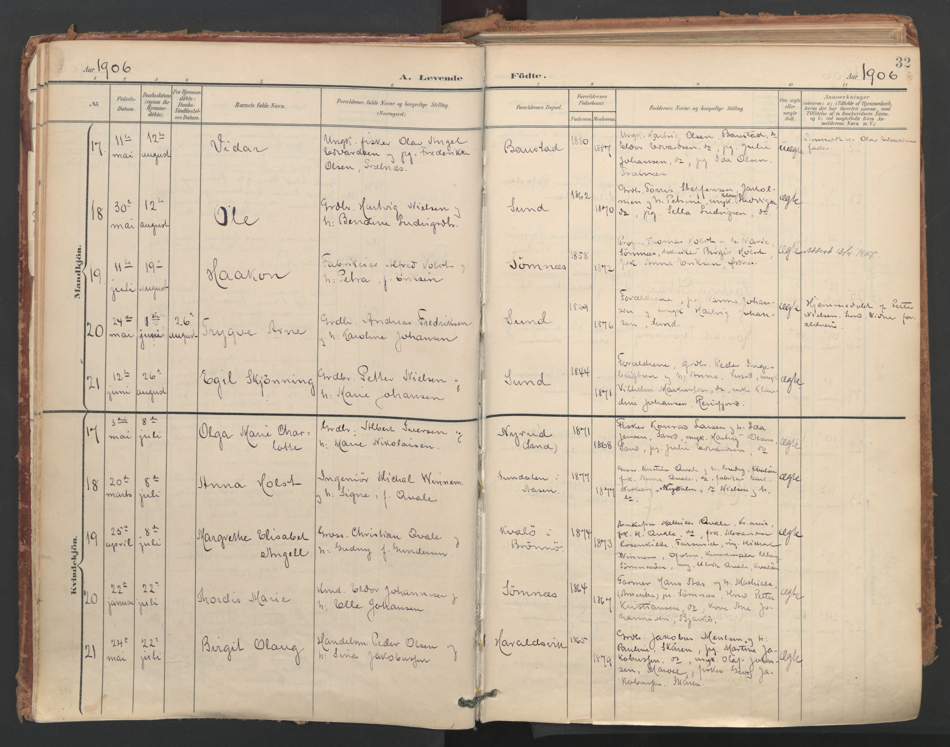 Ministerialprotokoller, klokkerbøker og fødselsregistre - Nordland, AV/SAT-A-1459/812/L0180: Ministerialbok nr. 812A09, 1901-1915, s. 32