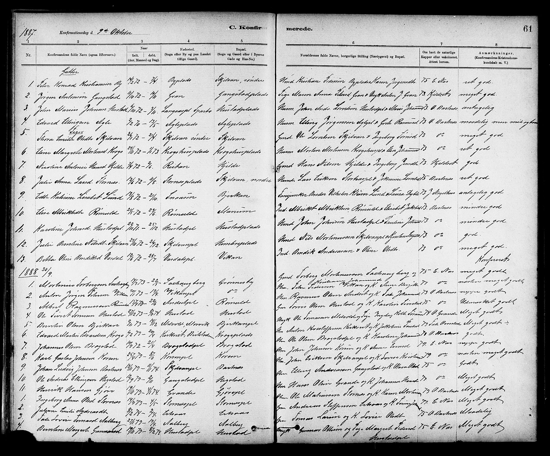 Ministerialprotokoller, klokkerbøker og fødselsregistre - Nord-Trøndelag, AV/SAT-A-1458/732/L0318: Klokkerbok nr. 732C02, 1881-1911, s. 61