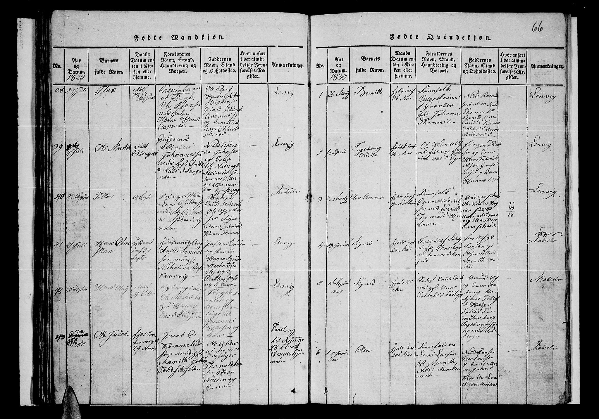 Lenvik sokneprestembete, SATØ/S-1310/H/Ha/Hab/L0001klokker: Klokkerbok nr. 1, 1822-1837, s. 66