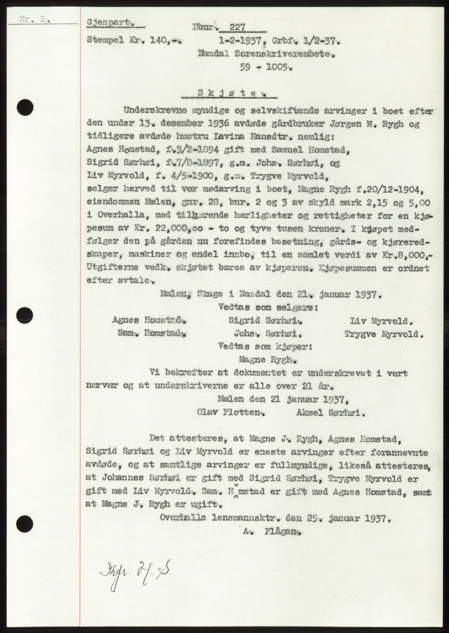 Namdal sorenskriveri, SAT/A-4133/1/2/2C: Pantebok nr. -, 1937-1939, Tingl.dato: 01.02.1937