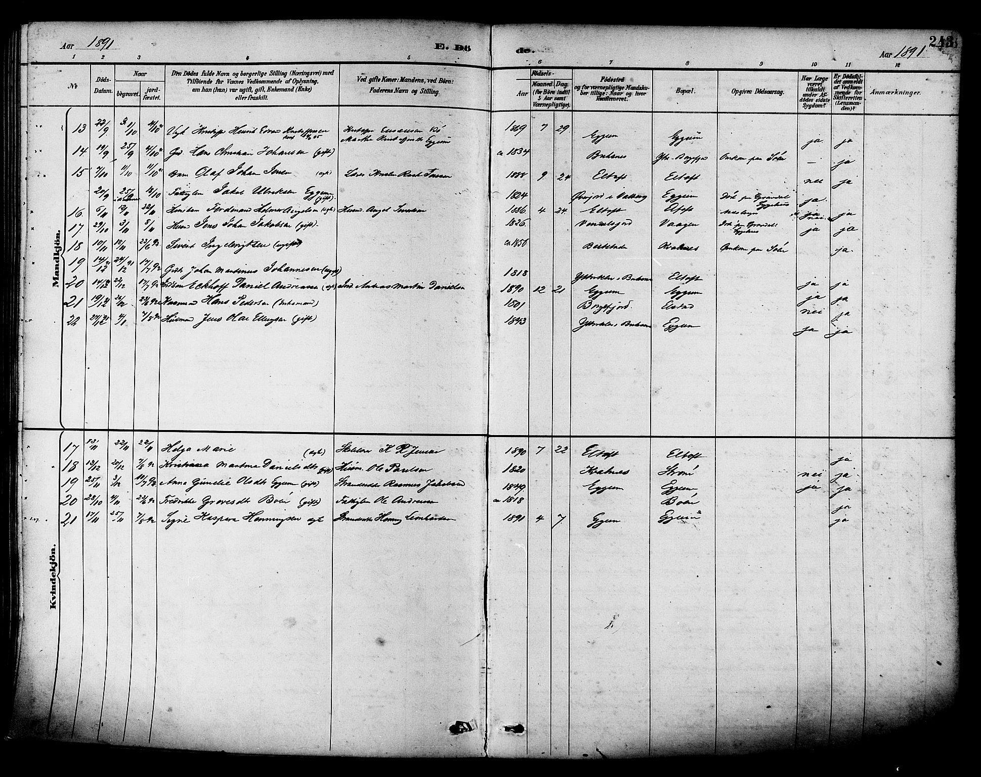 Ministerialprotokoller, klokkerbøker og fødselsregistre - Nordland, SAT/A-1459/880/L1133: Ministerialbok nr. 880A07, 1888-1898, s. 243