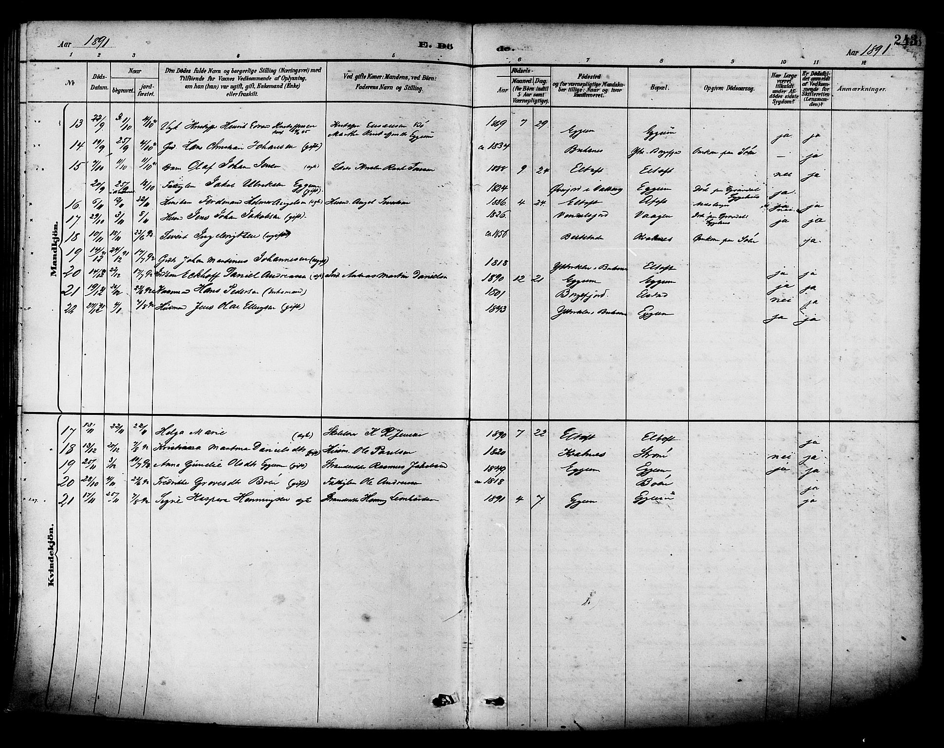 Ministerialprotokoller, klokkerbøker og fødselsregistre - Nordland, AV/SAT-A-1459/880/L1133: Ministerialbok nr. 880A07, 1888-1898, s. 243