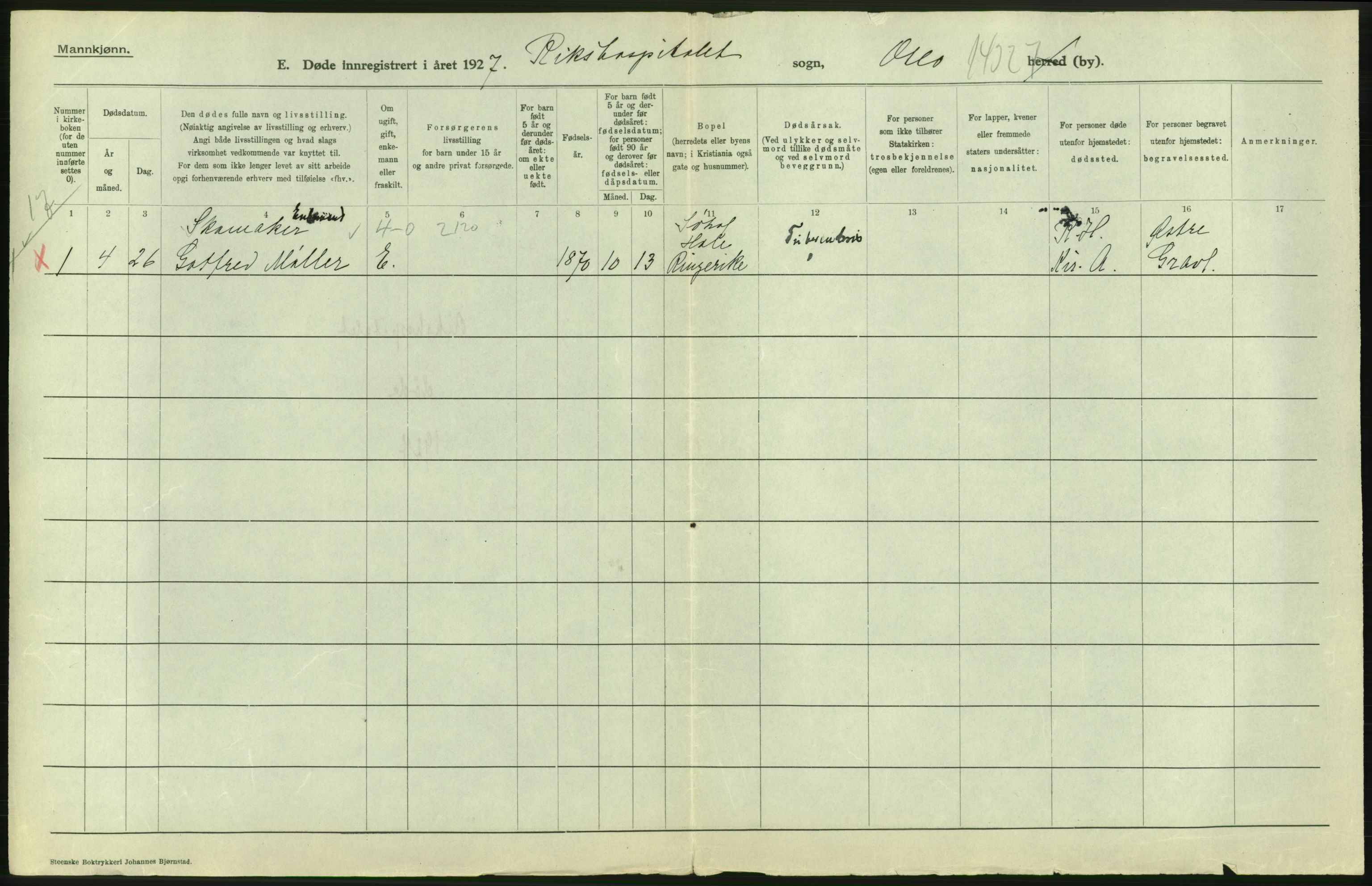 Statistisk sentralbyrå, Sosiodemografiske emner, Befolkning, AV/RA-S-2228/D/Df/Dfc/Dfcg/L0009: Oslo: Døde menn, 1927, s. 646