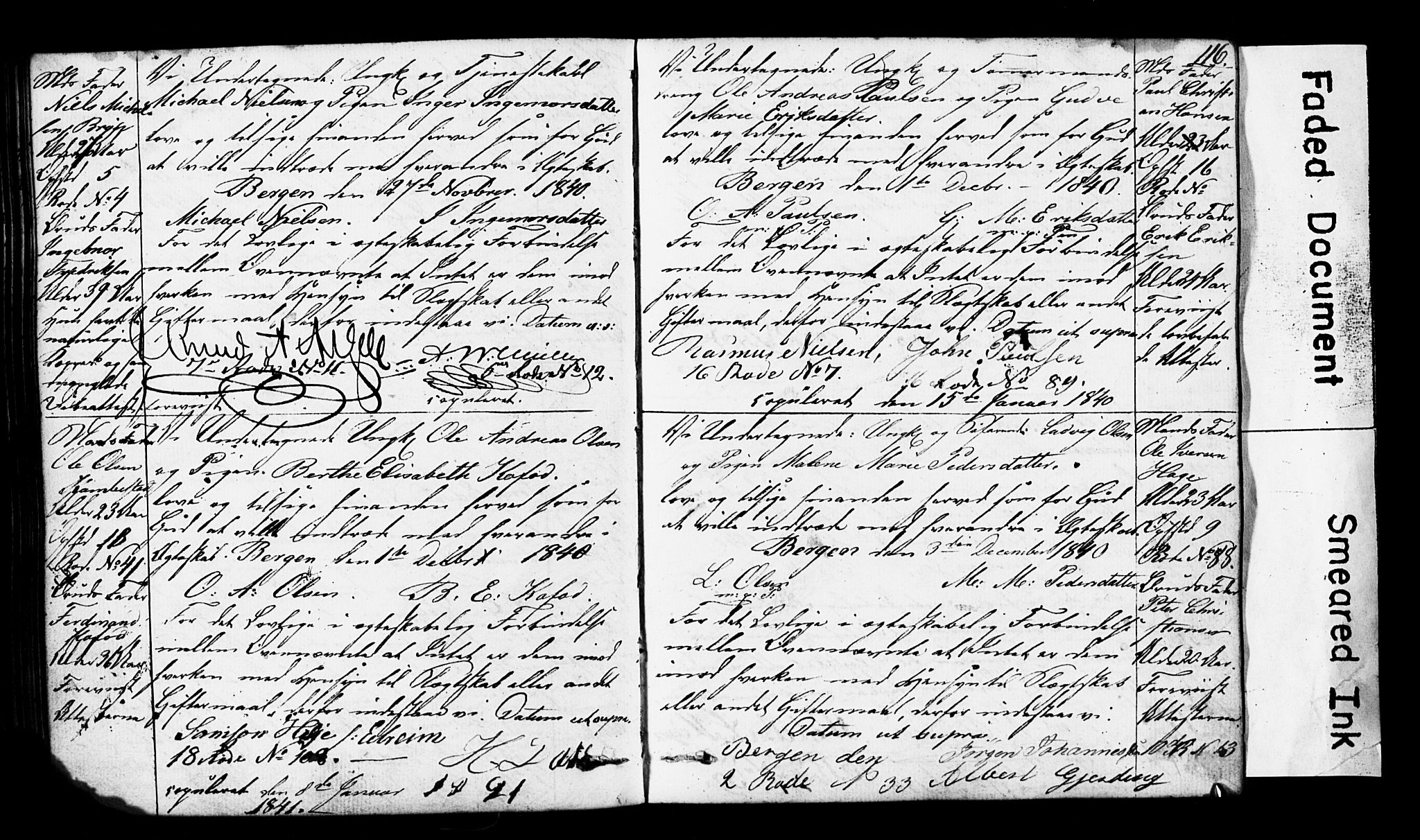 Domkirken sokneprestembete, AV/SAB-A-74801: Forlovererklæringer nr. II.5.3, 1832-1845, s. 116