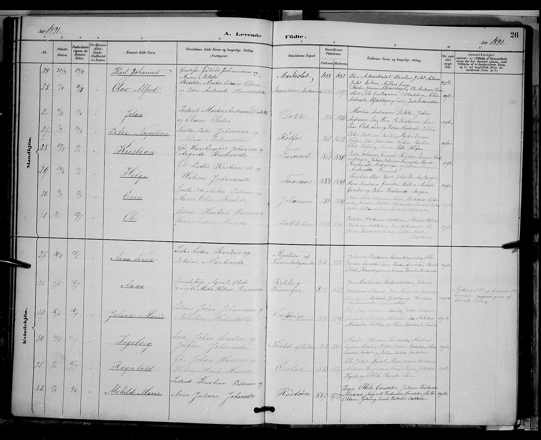 Vestre Toten prestekontor, AV/SAH-PREST-108/H/Ha/Hab/L0009: Klokkerbok nr. 9, 1888-1900, s. 26