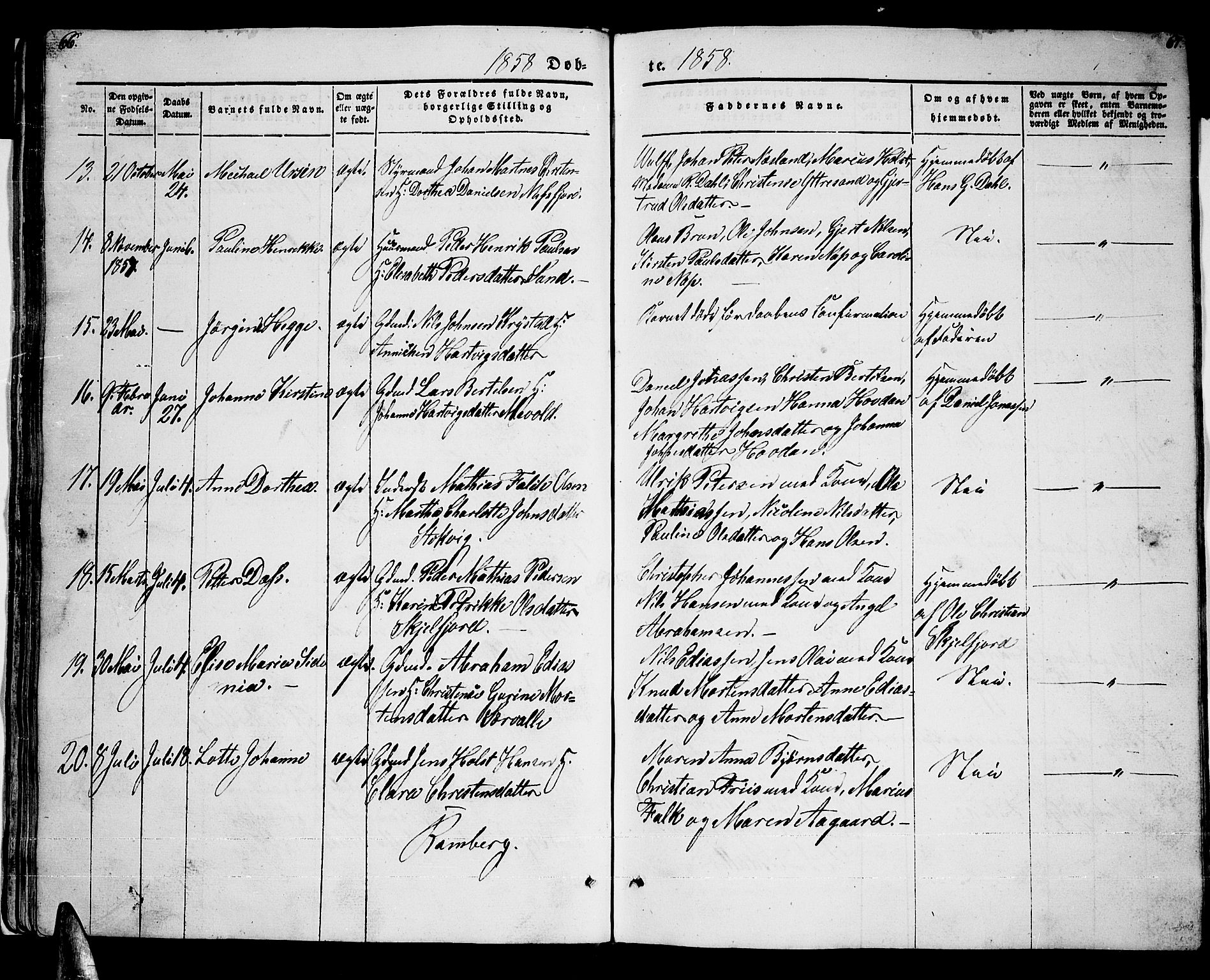 Ministerialprotokoller, klokkerbøker og fødselsregistre - Nordland, AV/SAT-A-1459/885/L1212: Klokkerbok nr. 885C01, 1847-1873, s. 66-67