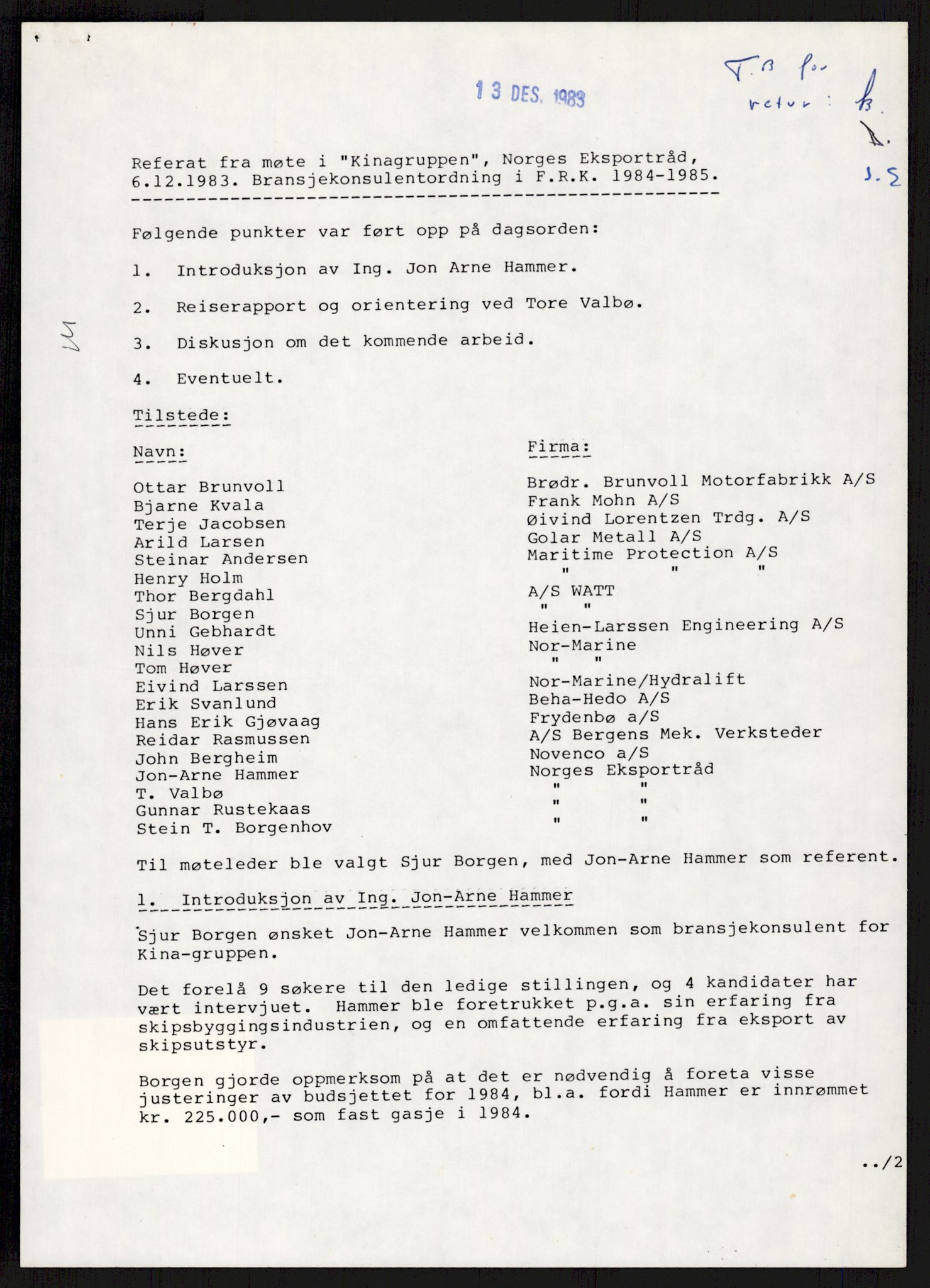 "17-Gruppen Kina", AV/RA-PA-1688/A/L0001: Møtereferater, 1979-1986, s. 93