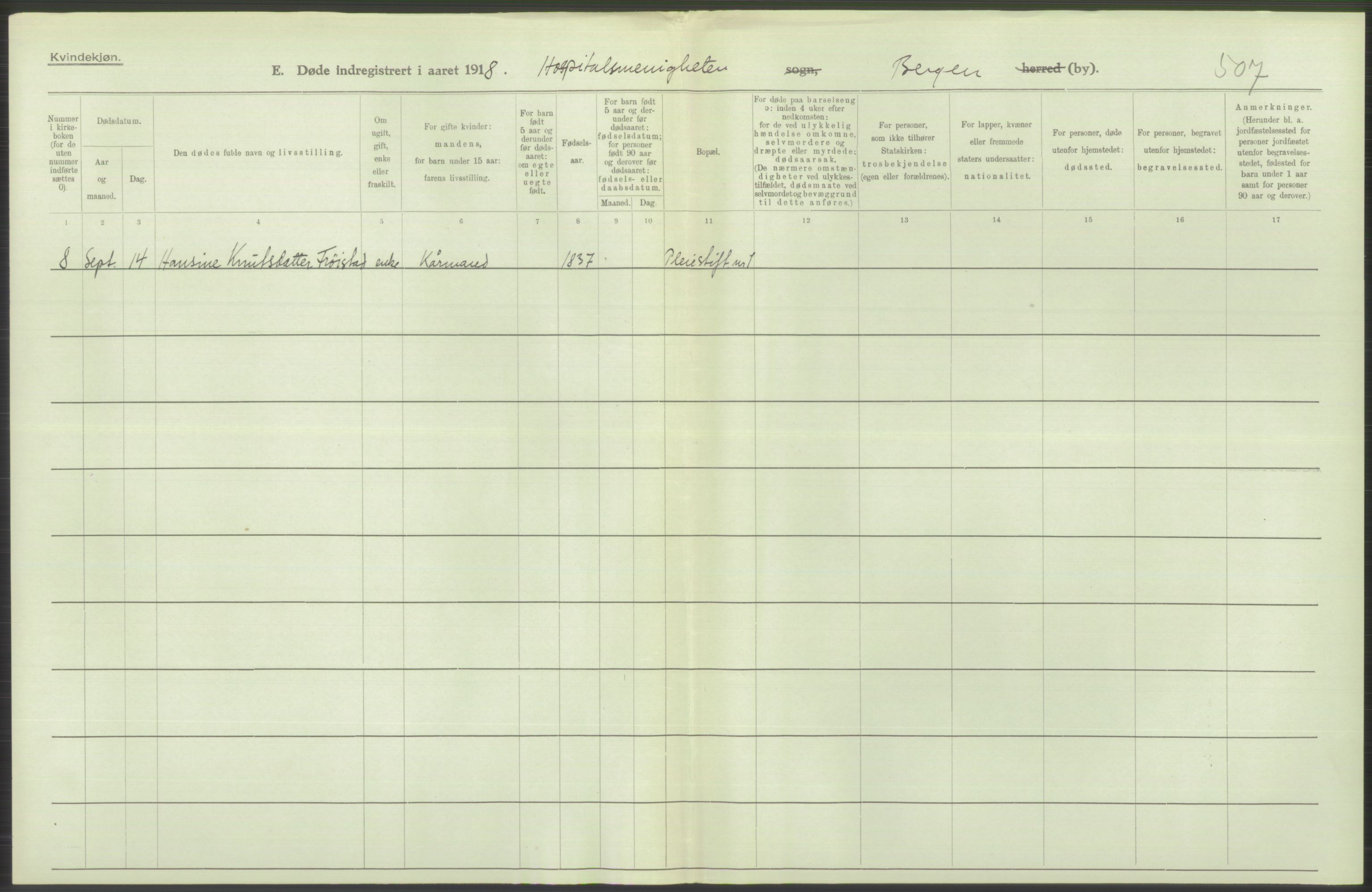 Statistisk sentralbyrå, Sosiodemografiske emner, Befolkning, AV/RA-S-2228/D/Df/Dfb/Dfbh/L0039: Bergen: Døde., 1918, s. 432