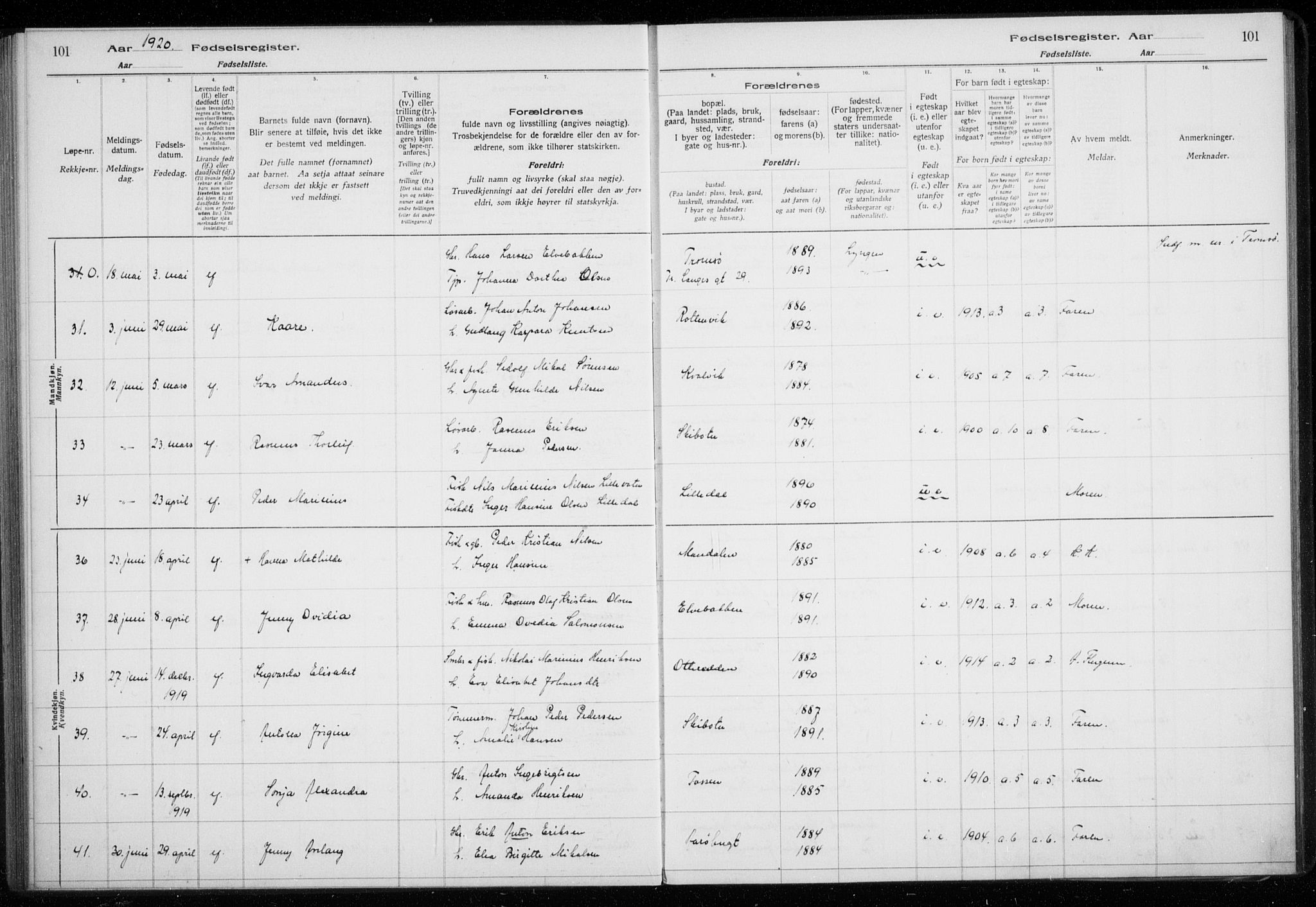 Lyngen sokneprestembete, AV/SATØ-S-1289/I/Ia/L0075: Fødselsregister nr. 75, 1916-1924, s. 101